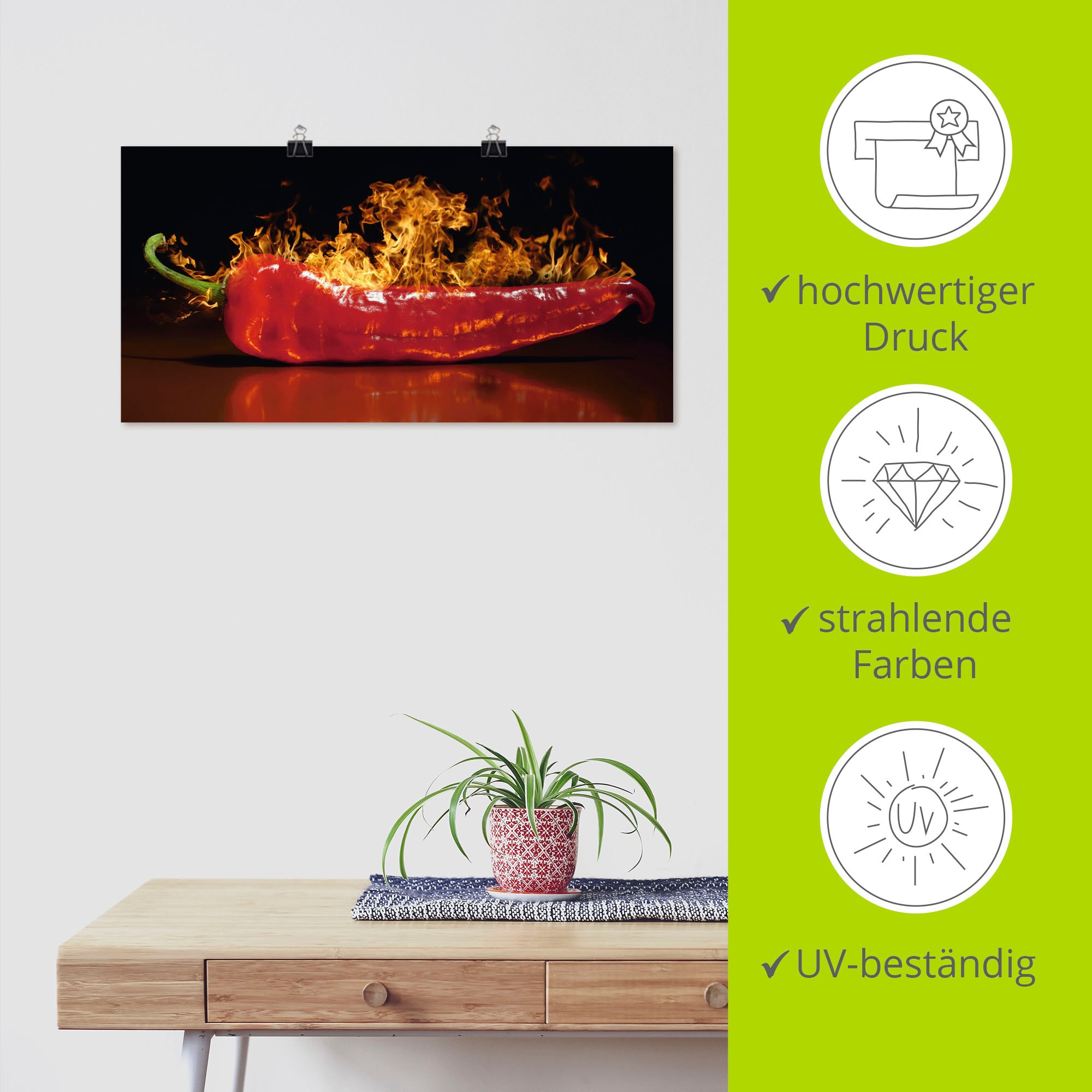 Artland Wandbild »Roter scharfer Chilipfeffer«, Lebensmittel, (1 St.), als Alubild, Outdoorbild, Leinwandbild, Poster, Wandaufkleber