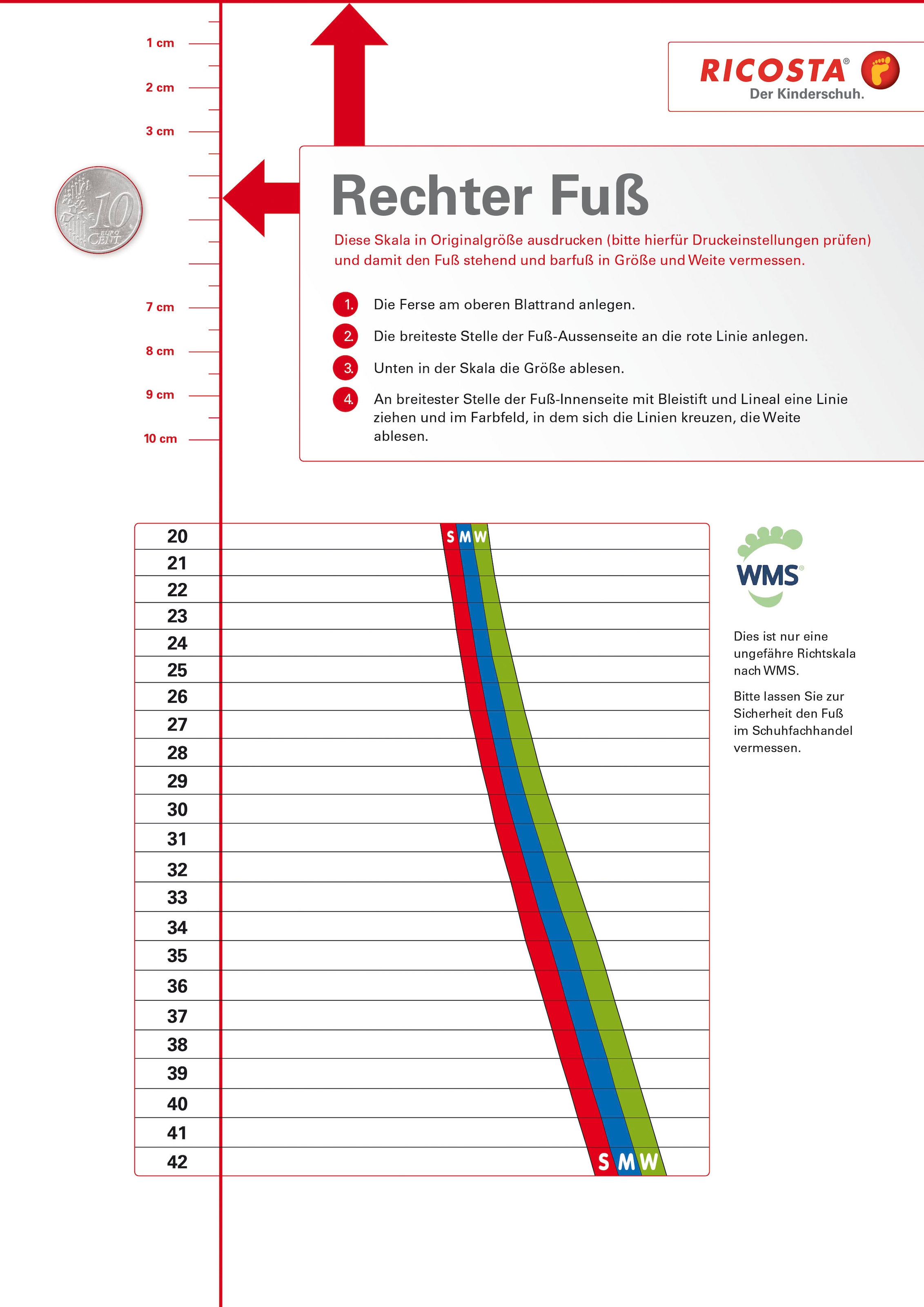 PEPINO by RICOSTA Lauflernschuh »DOTS WMS: Mittel«, Schnürschuh m. WMS-System, Leder,Print, Größenschablone zum Download