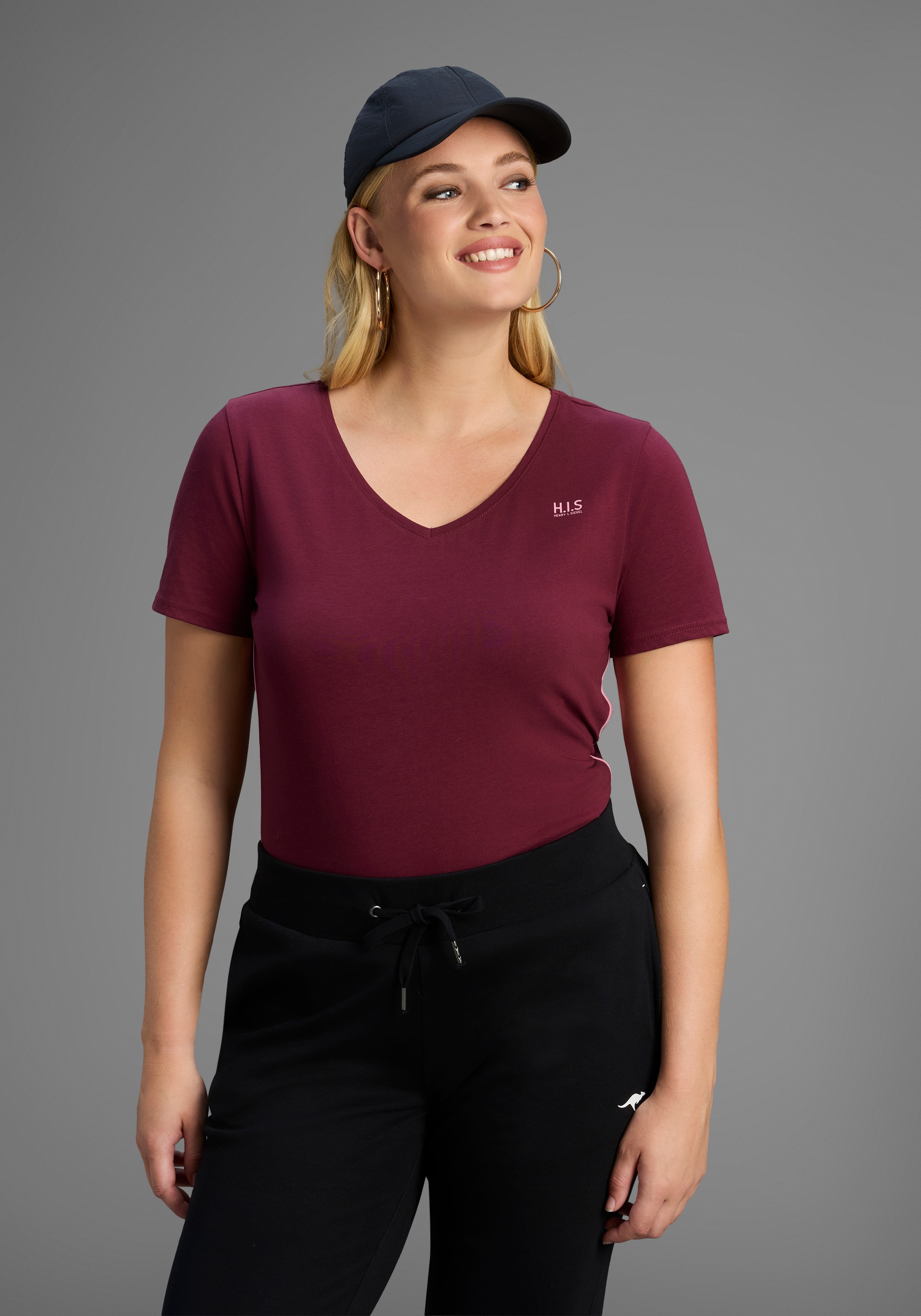 H.I.S T-Shirt, Kurzarm, figurfreundlicher Schnitt, unifarben, V-Ausschnitt günstig online kaufen
