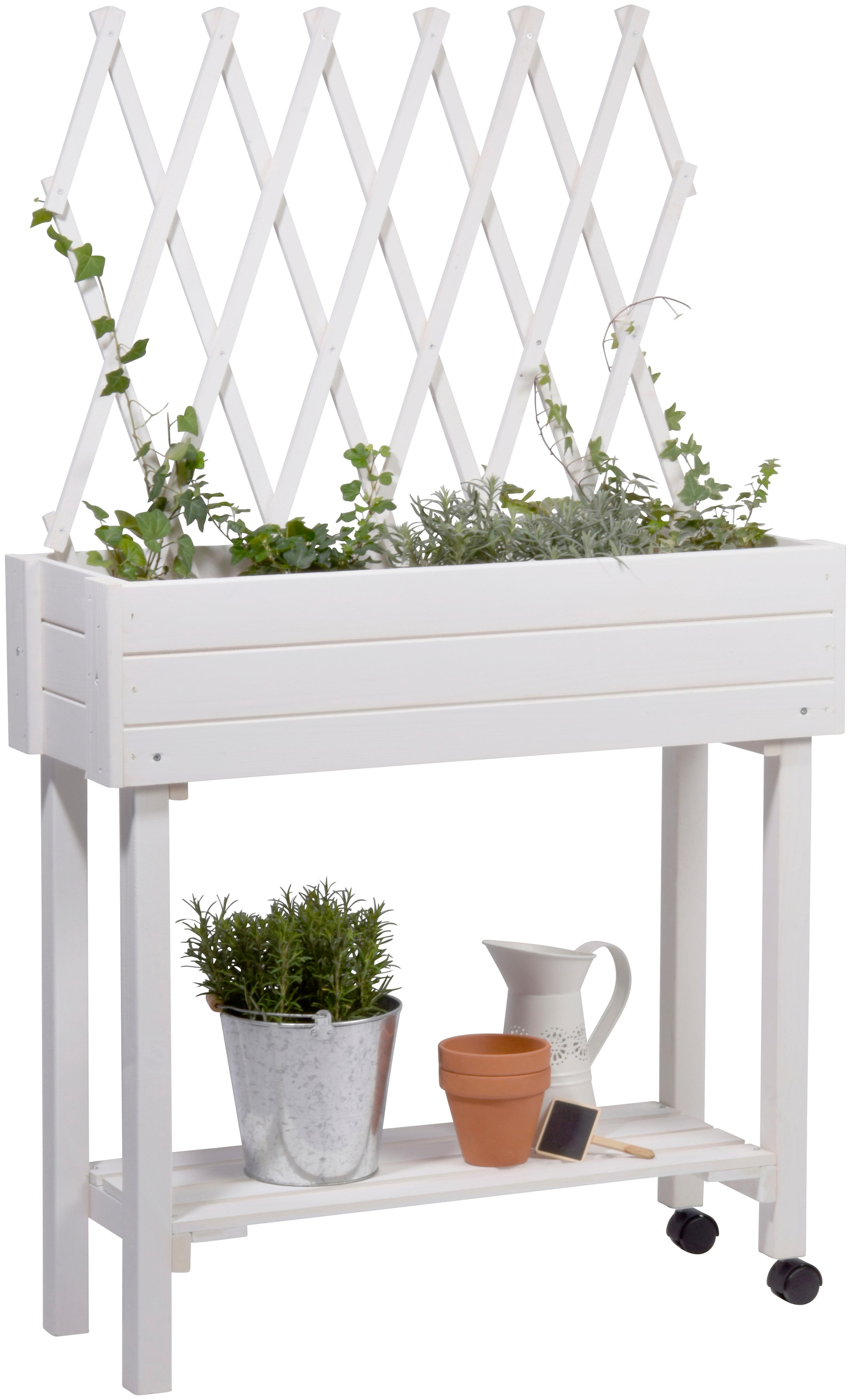 dobar Hochbeet rollbar, mit Rankgitter, weiß