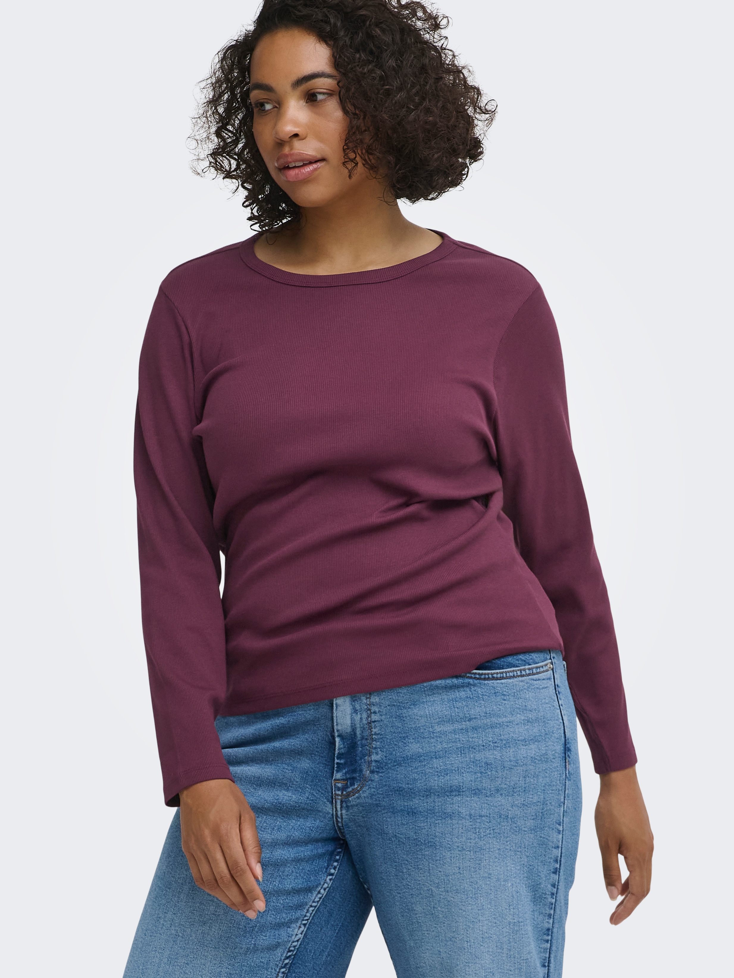 ONLY CARMAKOMA Langarmshirt "CARVAL L/S O-NECK TOP JRS NOOS" Baumwollmischung, regular fit
