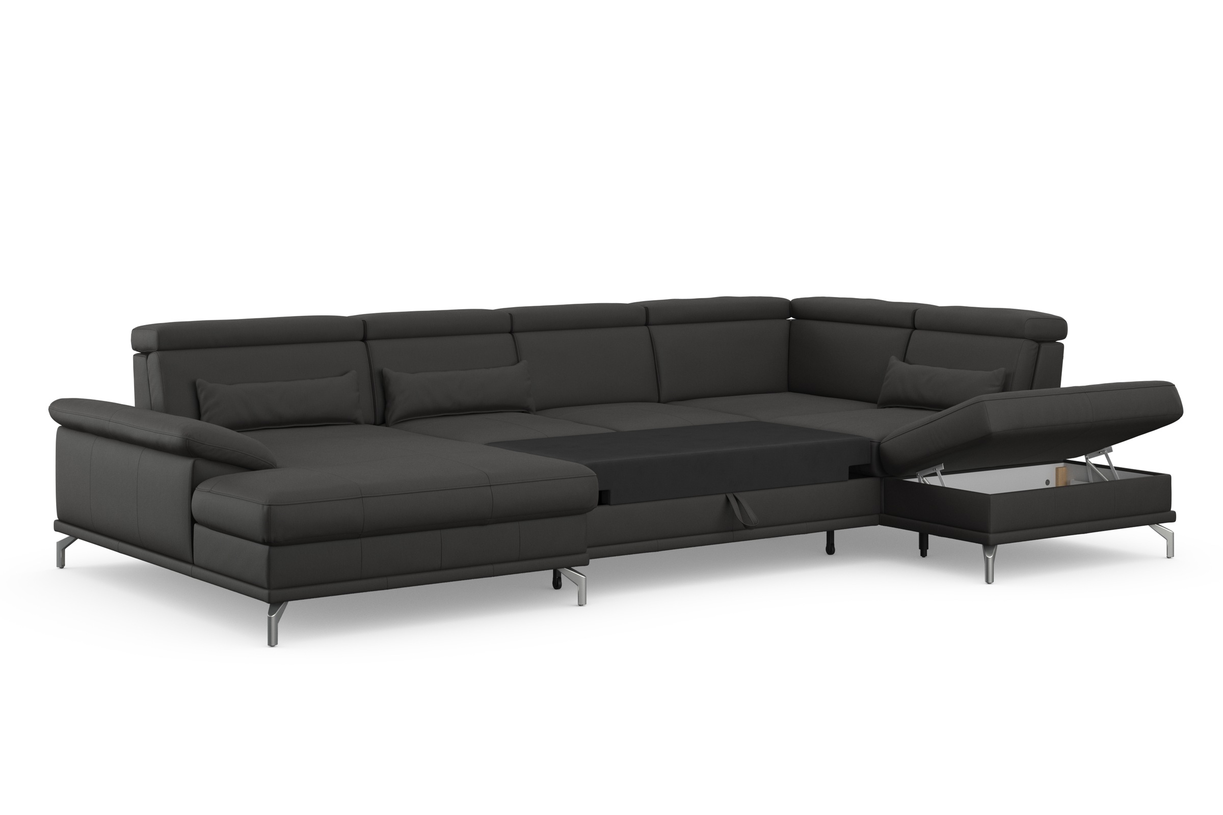 sit&more Wohnlandschaft »Cabrio U-Form, mit Sitztiefenverstellung, Arm- und Kopfteilverstellung«, 3 Nierenkissen, Federkern, optional Bettfunktion und Stauraum
