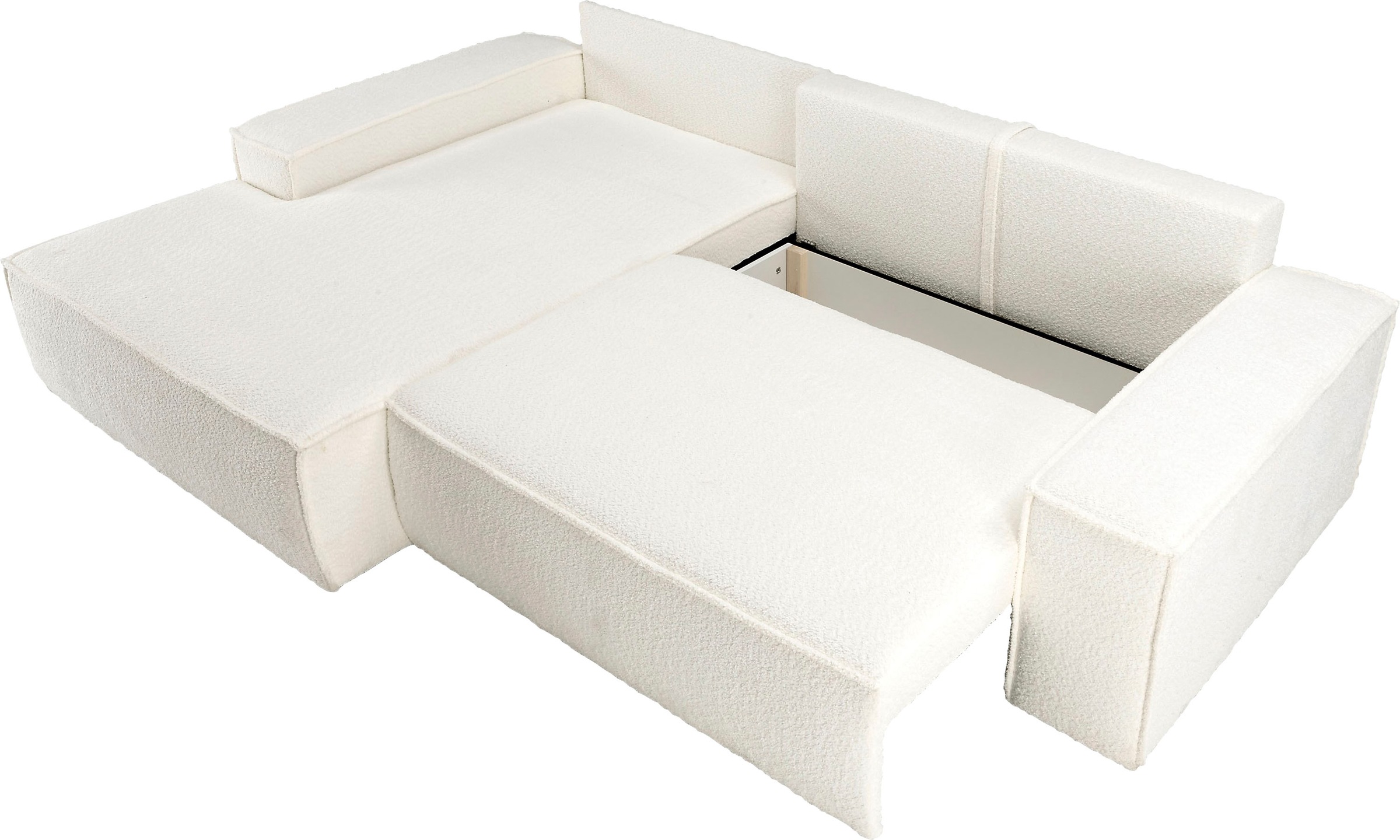 andas Ecksofa »Finnley Schlafsofa 267 cm in Bouclé, Struktur fein u. Cord, L-Form,«, Schlaffunktion m. Bettkasten (136/210 cm), Bouclé, Struktur und Cord