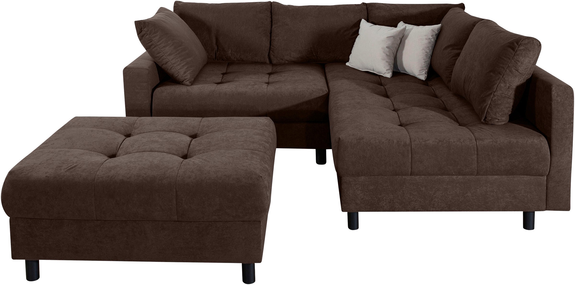 COLLECTION AB Ecksofa "Toni L-Form, B: 215 cm, XXL-Liegefläche 178x190 cm mit Hocker" Set: Sofa & Hocker, 2 Zierkissen, Federkern, frei stellbar