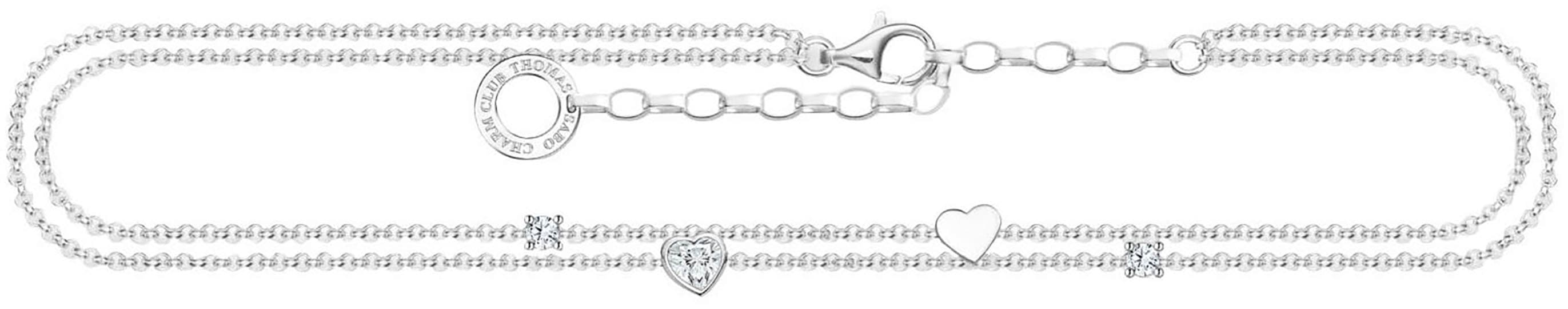 THOMAS SABO Damen Fußkette "mit Herzen und weiße Steine", 27, Silber 925 (recycelt), silber, Silber 925 (recycelt), Fußketten