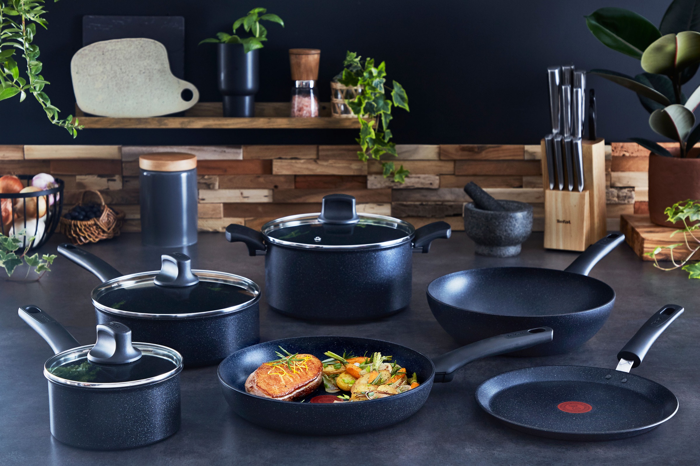 Tefal Wok kaufen alle Mineralia tlg.), (1 Black | Aluminium, Herdarten,Induktion Aluminium, Thermo-Signal, BAUR »G28119 Antihaft, Stone«