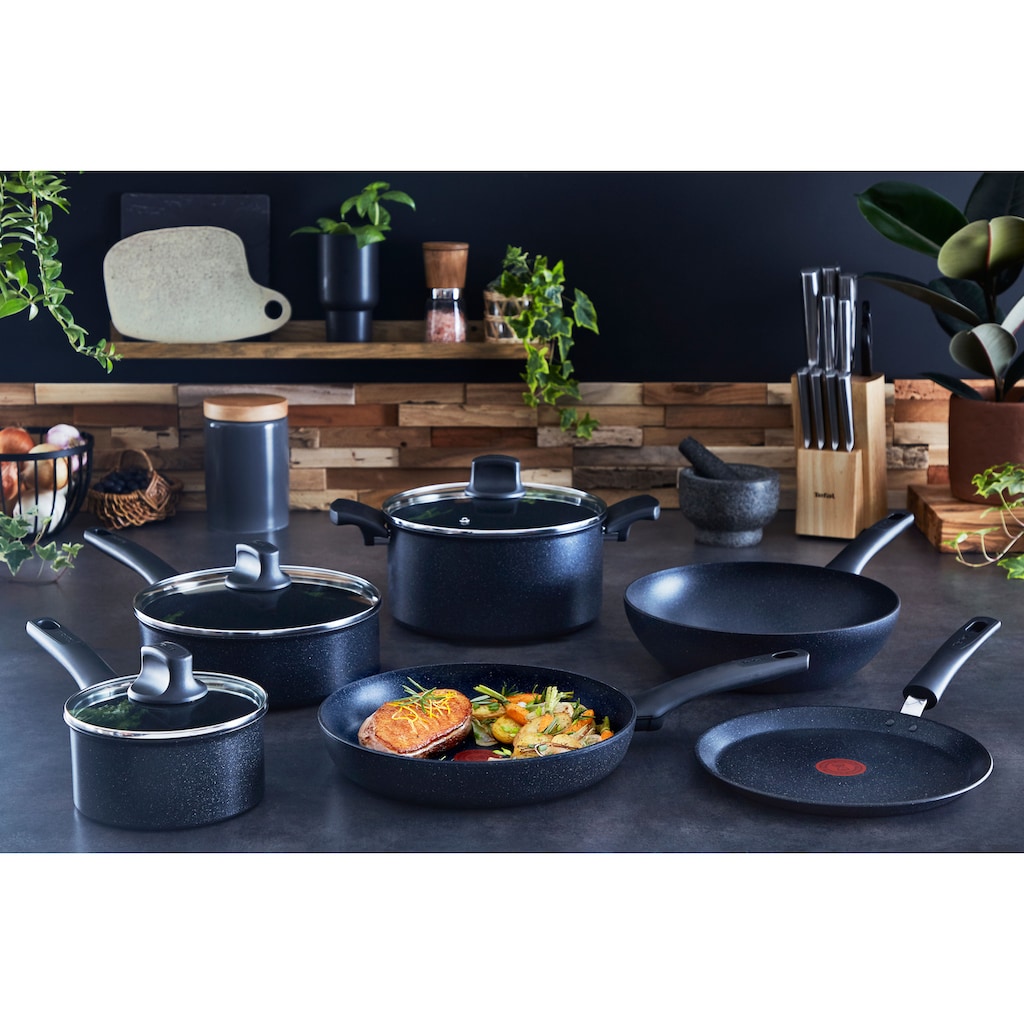 Tefal Wok »Black Stone«, Aluminium, (1 tlg.), Aluminium, Mineralia Antihaft, Thermo-Signal, alle Herdarten,Induktion