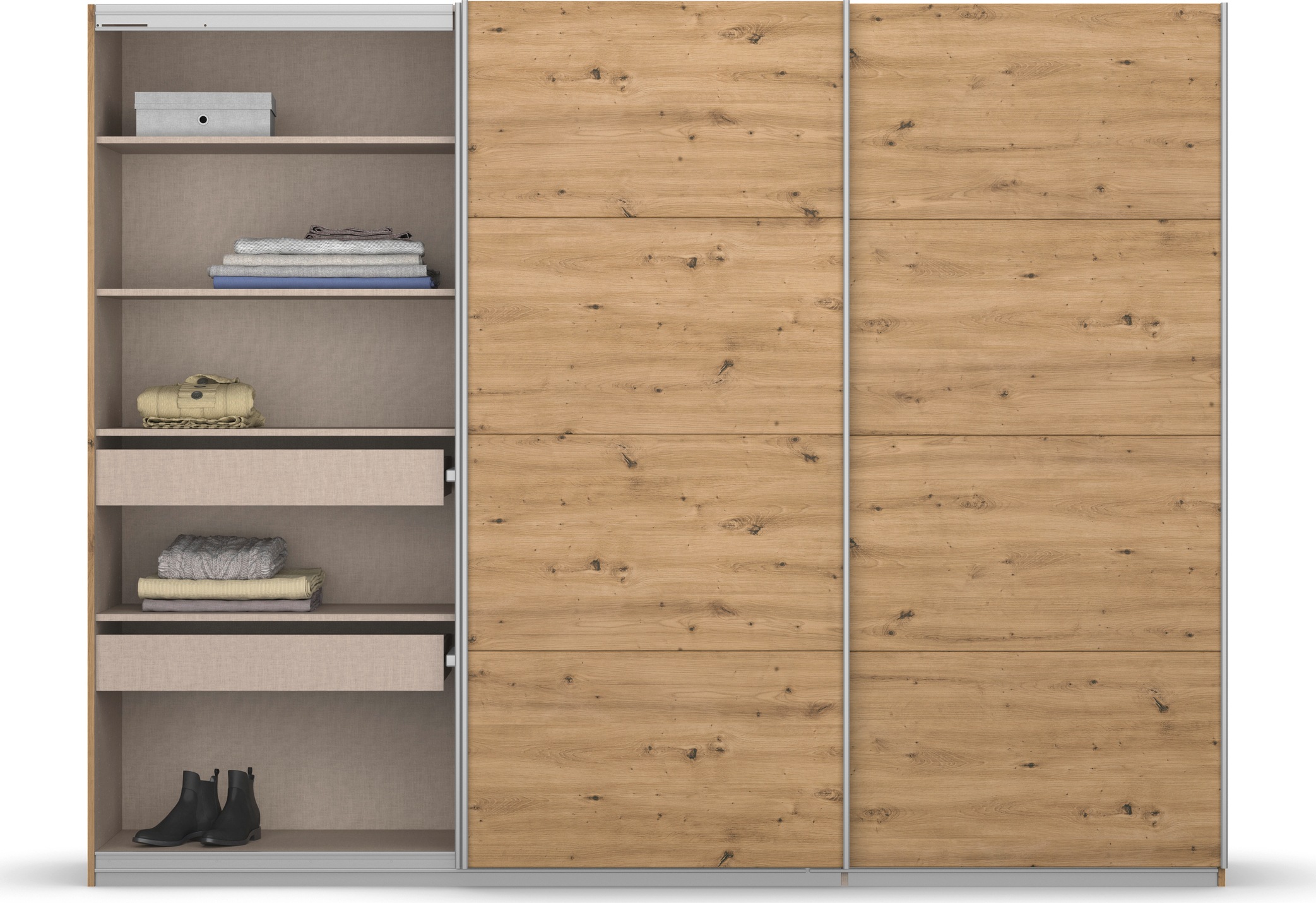 rauch Schwebetürenschrank »Kleiderschrank Schrank Garderobe KOLUNA mit Dekor-Front«, inkl. 2 Innenschubladen sowie extra Einlegeböden MADE IN GERMANY