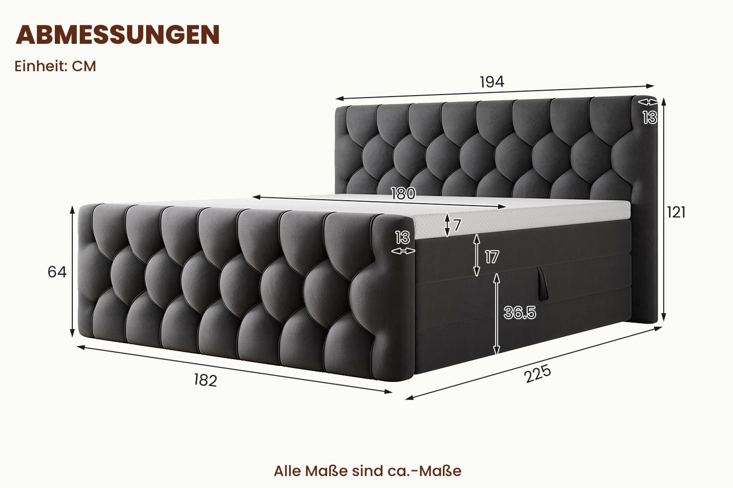 OTTO home Boxbett »BASILL, Polsterbett mit Bettkasten und Taschenfederkernmatratze H3« mit 7cm Komfortschaum-Topper, Samt-Bezug, 180x200cm
