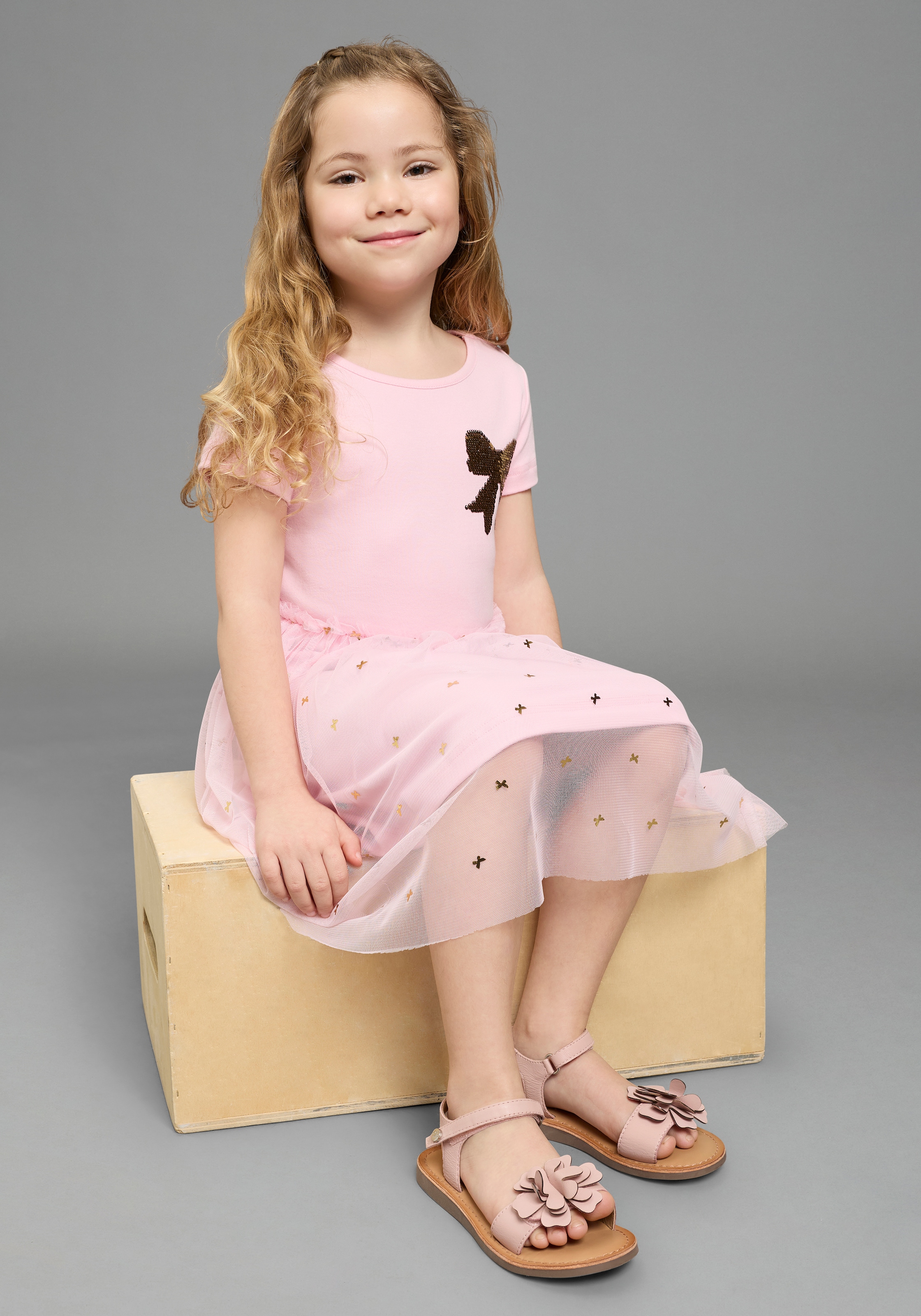 KIDSWORLD Jerseykleid »Kleid mit Tüllrock und Wende-Pailletten« ausgestellter Saum, für Mädchen, aus Baumwolle und Polyester