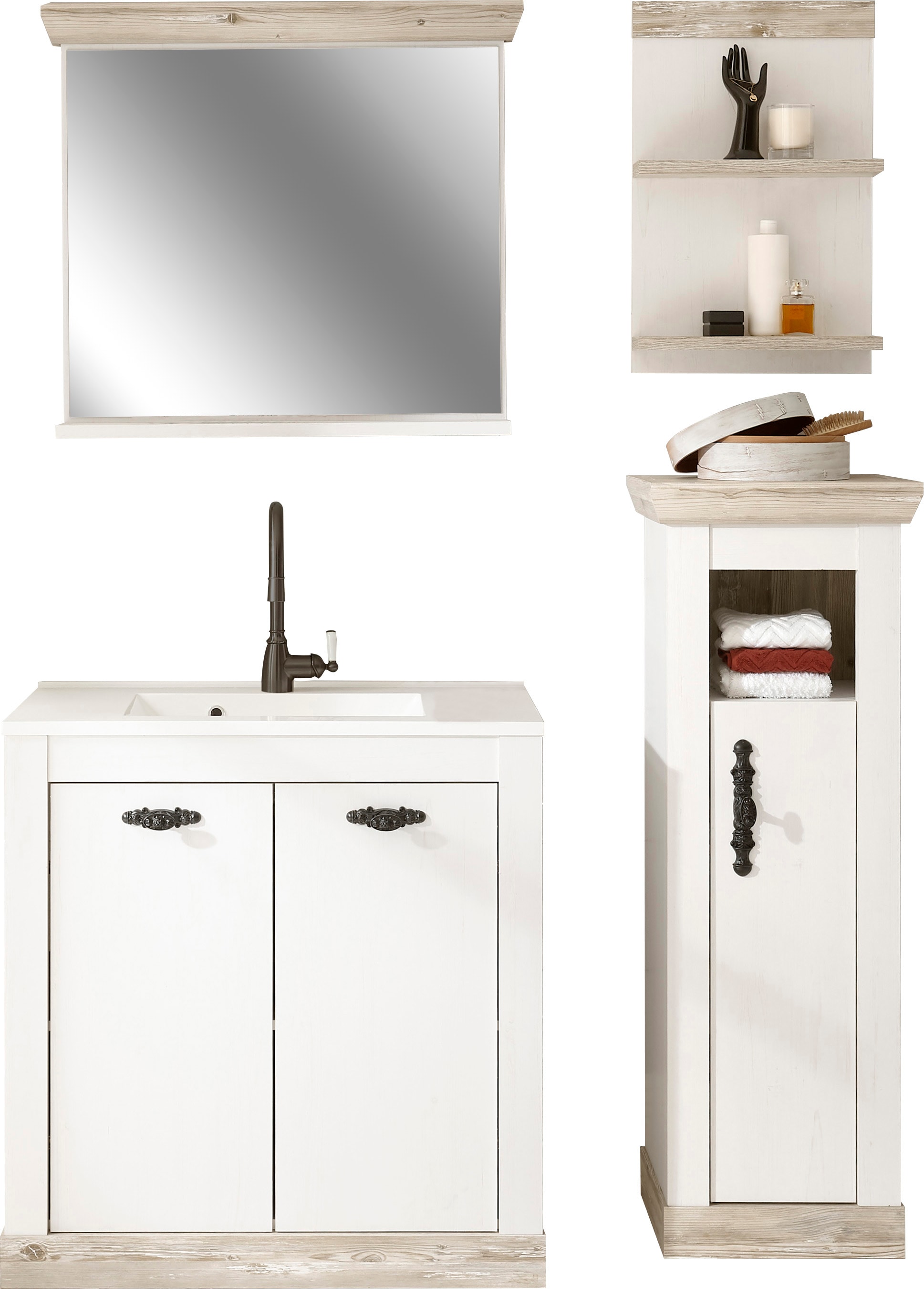 Home affaire Badmöbel-Set "Florenz, Bad im Landhausstil, 4-teiliges Badezim günstig online kaufen