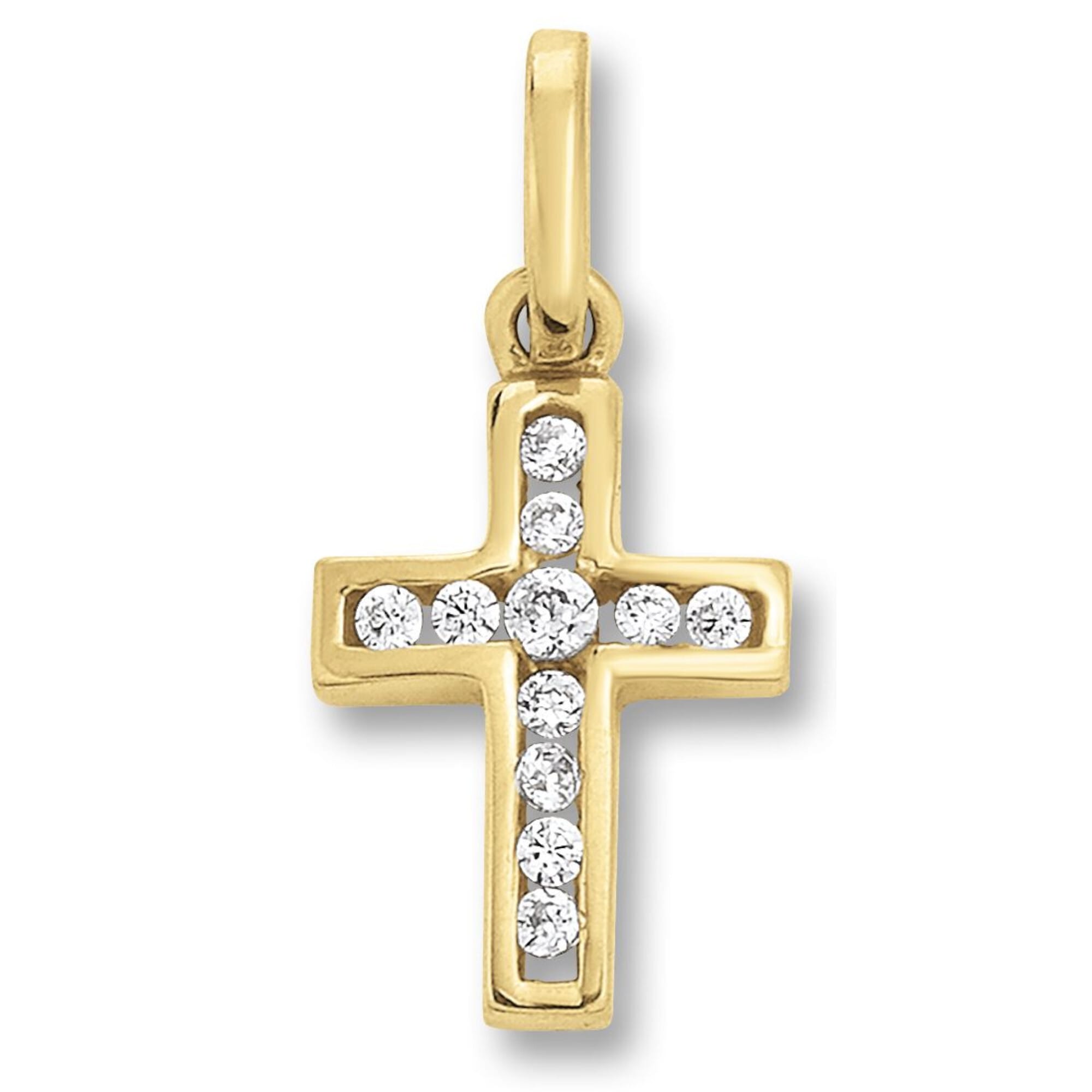 Kettenanhänger ONE ELEMENT "Zirkonia Kreuz Anhänger aus 333 Gelbgold", gold, Schmuckanhänger, Damen, Gelbgold 333 Gold, Gelbgold 333, Gold, Kettenanhänger, Zartes Emblem – unaufdringlich und dennoch ausdrucksstark