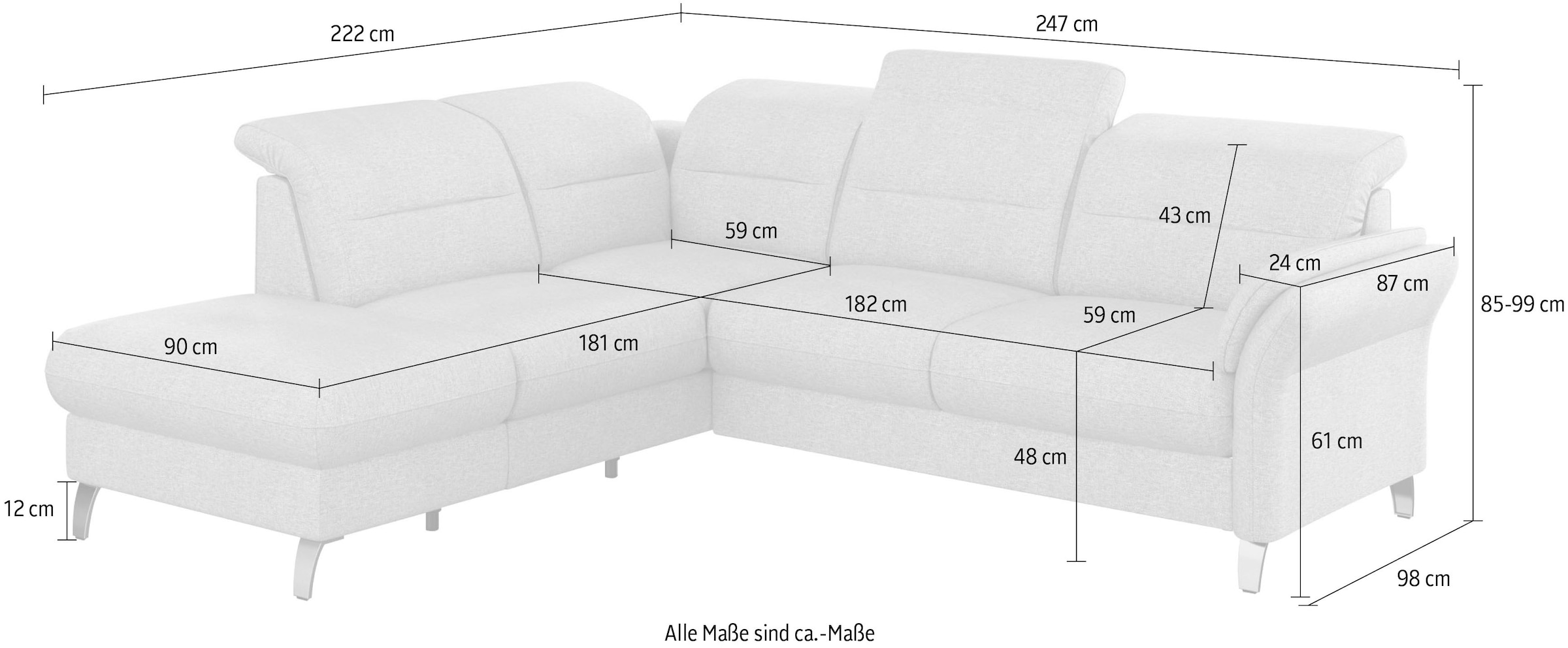 sit&more Ecksofa »Grenoble L-Form mit Federkern«, wahlweise mit Bettfunktion, Bettkasten, Arm- und Kopfteilverstellung