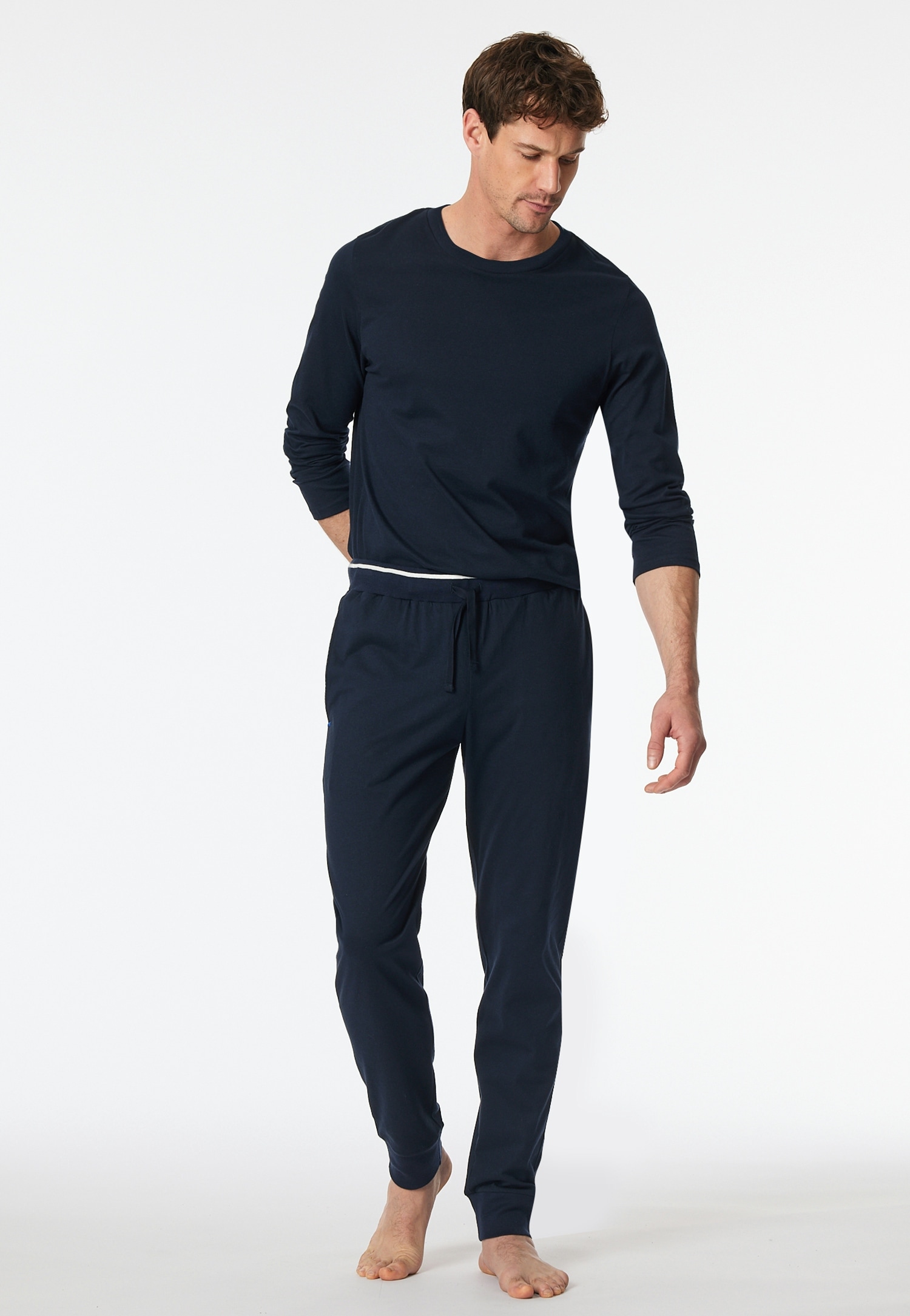 Schiesser Pyjamahose "Mix+Relax" Reine Baumwolle, seitliche Taschen, Bindeband