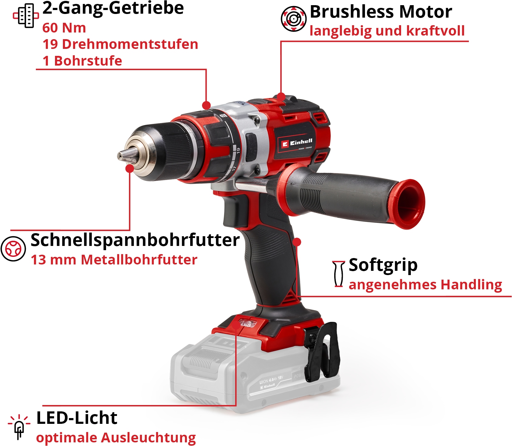 Einhell Akku-Bohrschrauber »TE-CD 18 Li Brushless - Solo«, Power X-Change, ohne Akku und Ladegerät