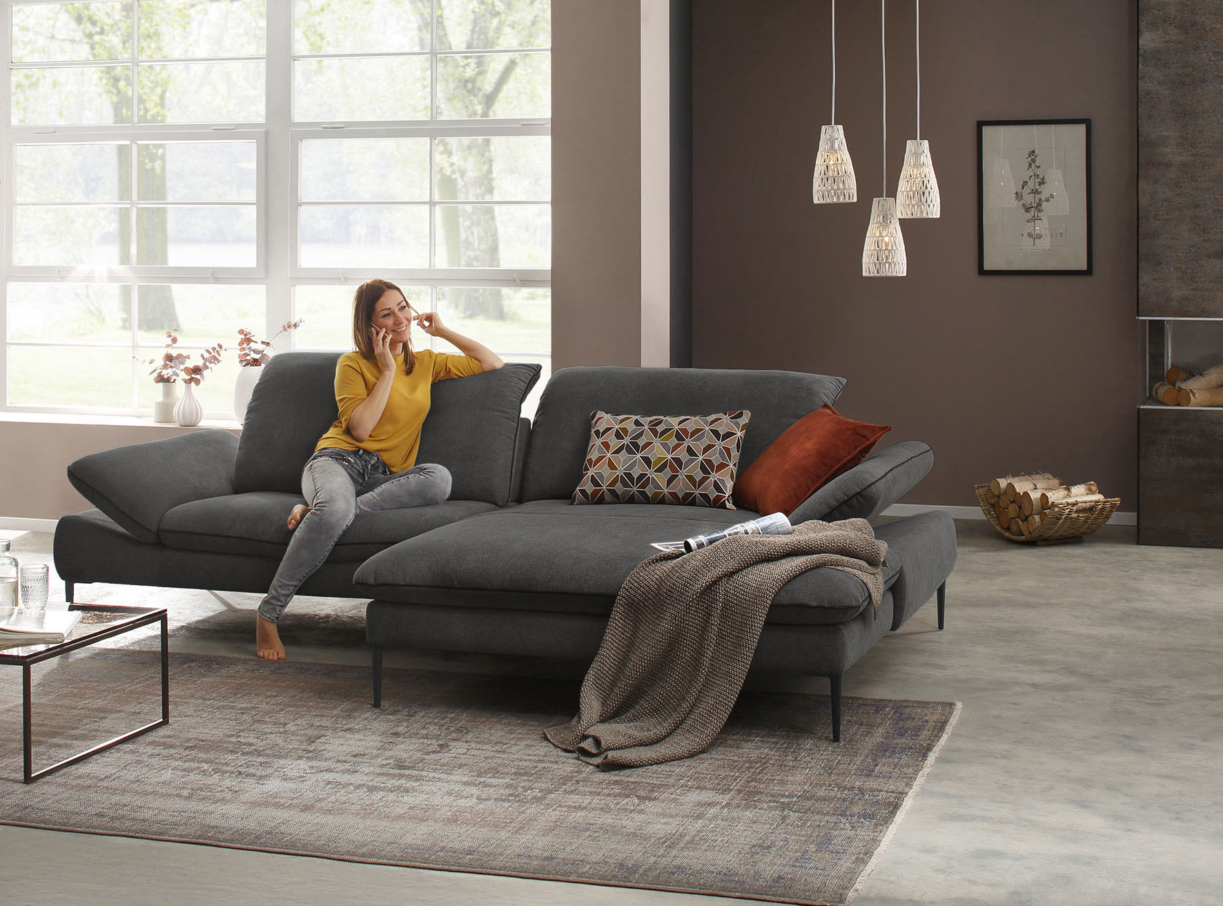 W.SCHILLIG Ecksofa "enjoy&MORE, Designsofa, elegant und bequem, L-Form" Sitztiefenverstellung, Füße schwarz pulverbeschichtet, Breite 294 cm
