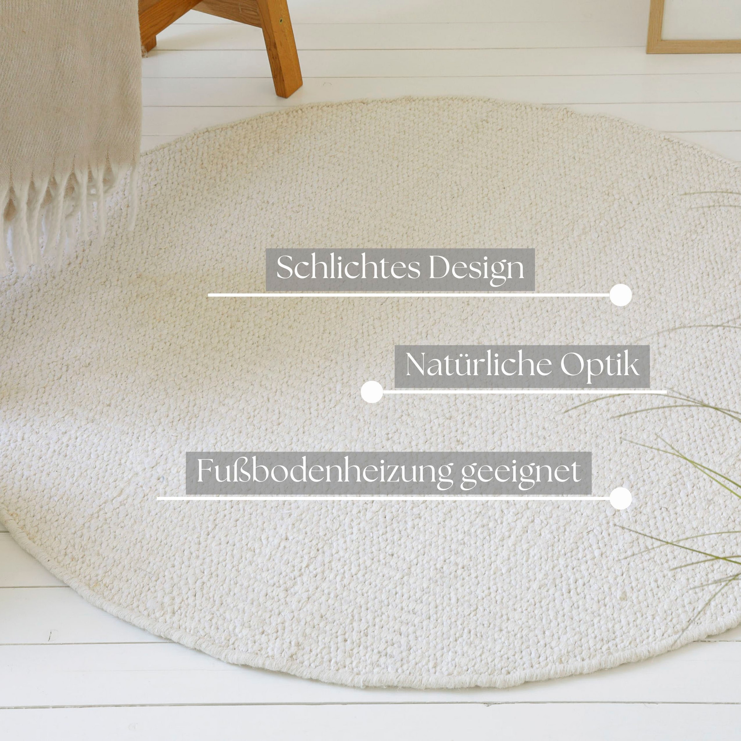 my home Teppich »Synja«, rund, 10 mm Höhe, handgwebt, Kelim, Muster mit Struktur, Wolle mit Jute, Wohnzimmer