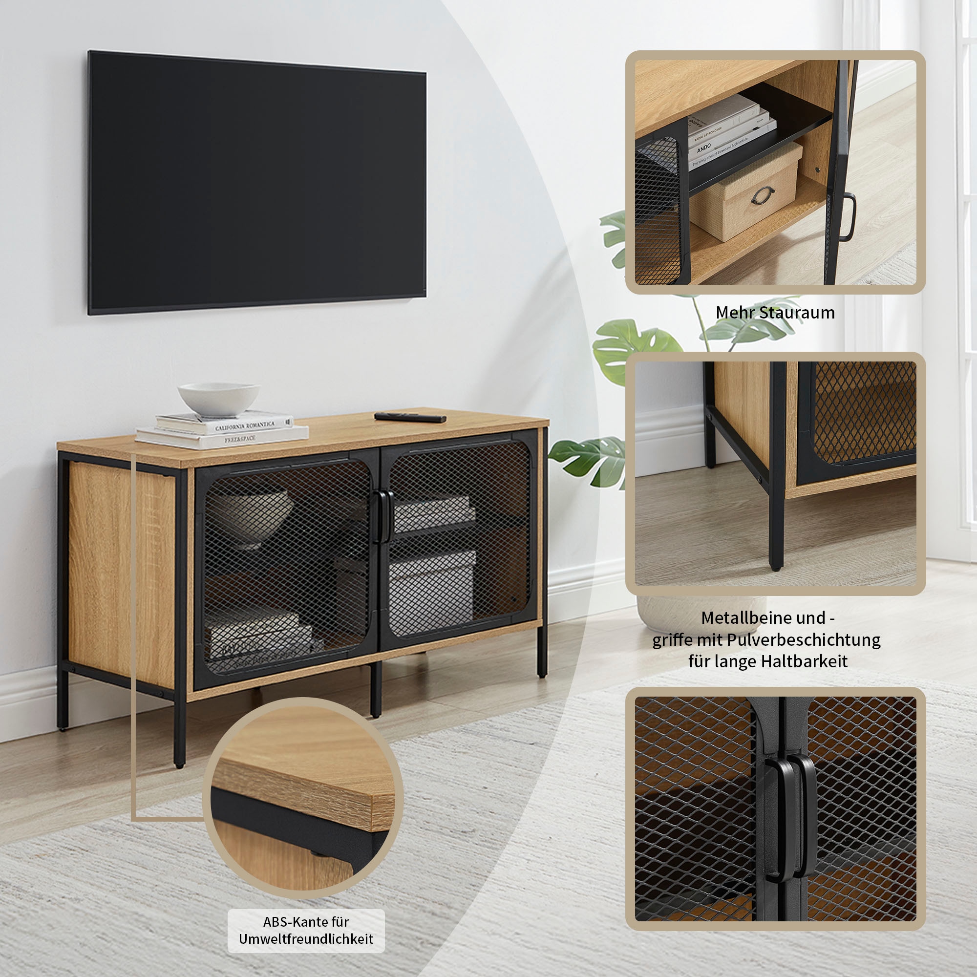 OTTO home TV-Board »Amance«, mit natürlichen ABS-Kanten und langlebigem Metallgestell