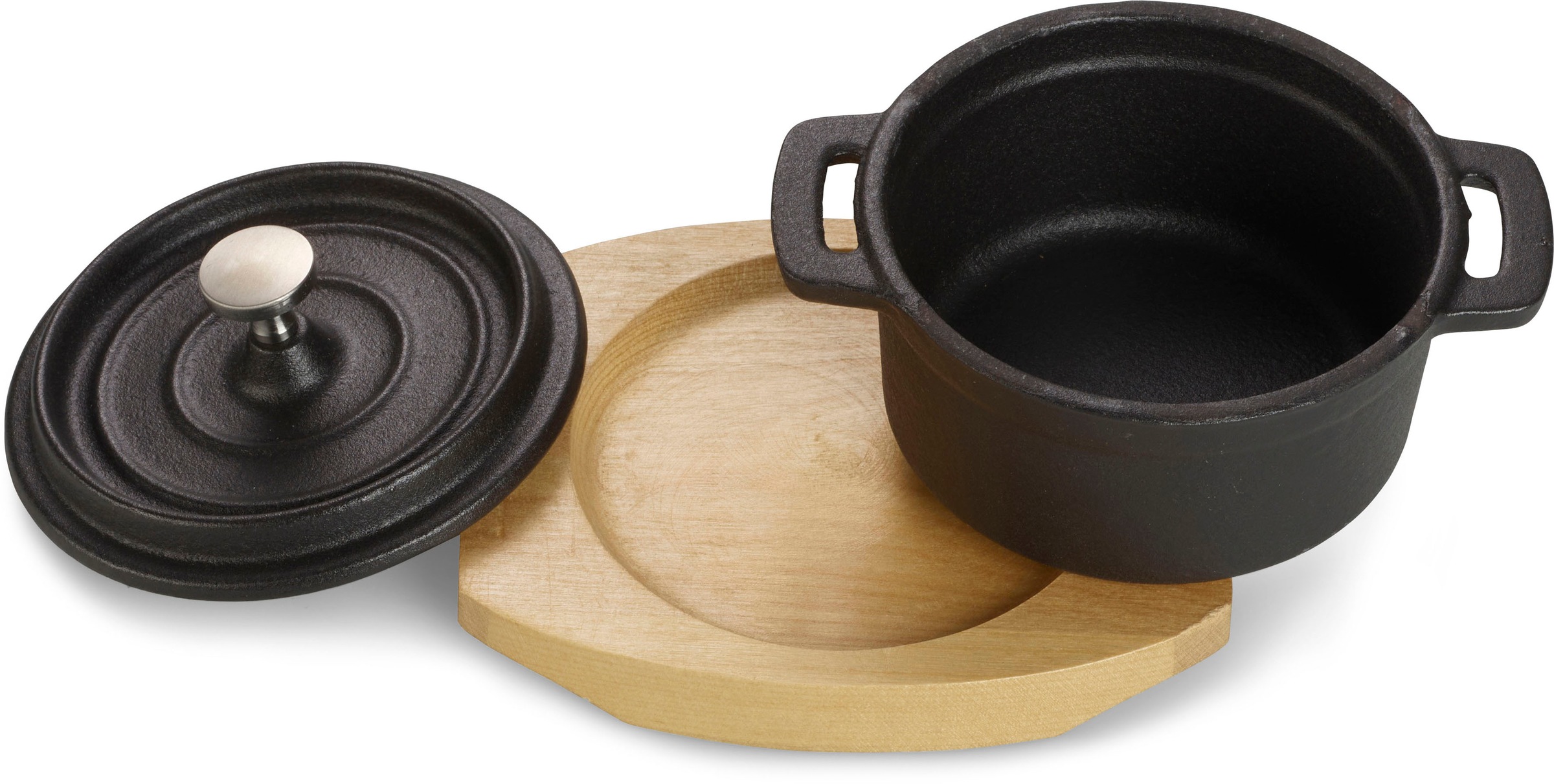 ECHTWERK Kochtopf »Mini Cocotte«, Gusseisen-Emaille, für Backöfen, Grill, BBQ, Induktion, mit Servierbrett, 200 ml, Ø 10 cm