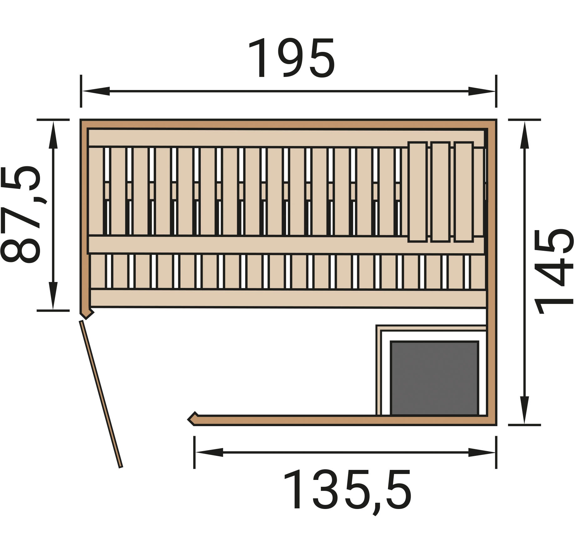 weka Sauna »Design-Sauna KEMI«, Blockbohlen, vorgefertigte Elemente, moderne Ganzglastür