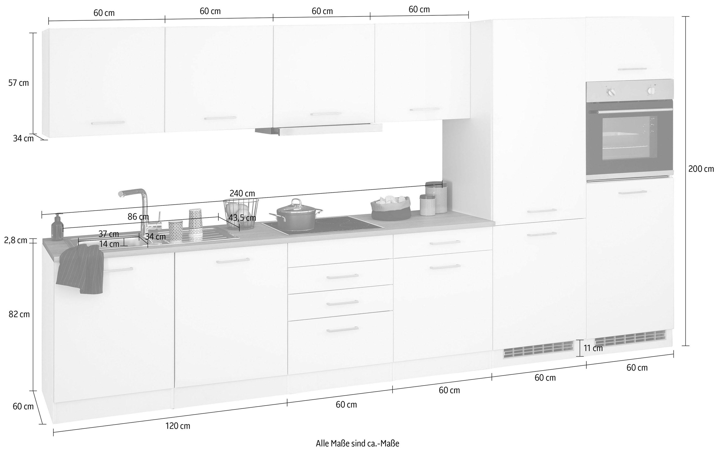 KOCHSTATION Küchenzeile »KS-Visby«, mit E-Geräten, Breite 360 cm inkl. Kühl/Gefrierkombination