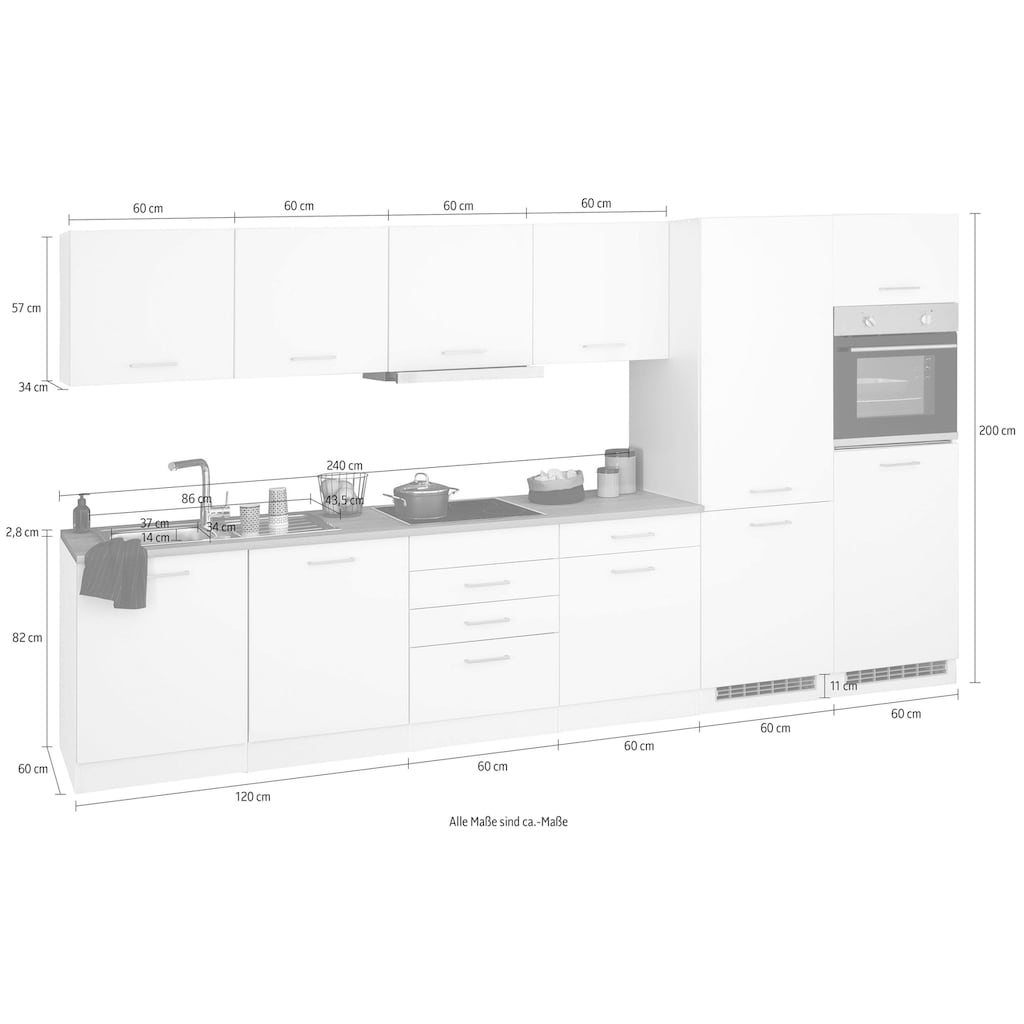 HELD MÖBEL Küchenzeile »Visby«, mit E-Geräten, Breite 360 cm inkl. Kühl/Gefrierkombination