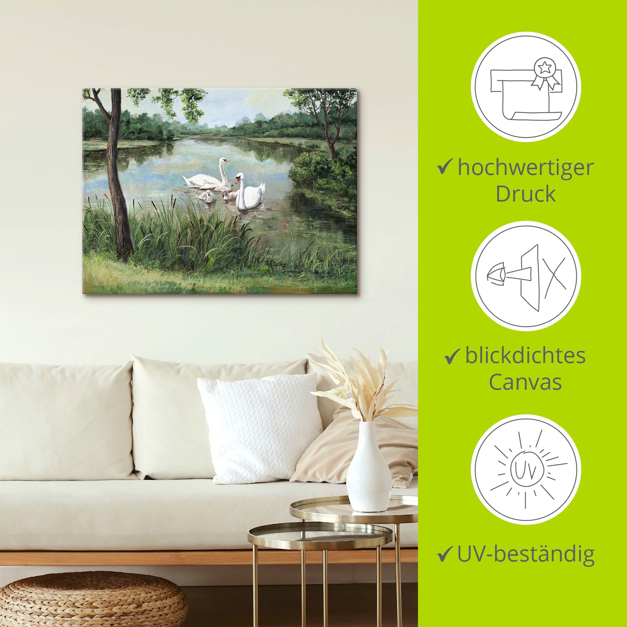 Artland Wandbild »Schwäne«, Vögel, (1 St.), als Alubild, Outdoorbild, Leinwandbild, Poster in verschied. Größen