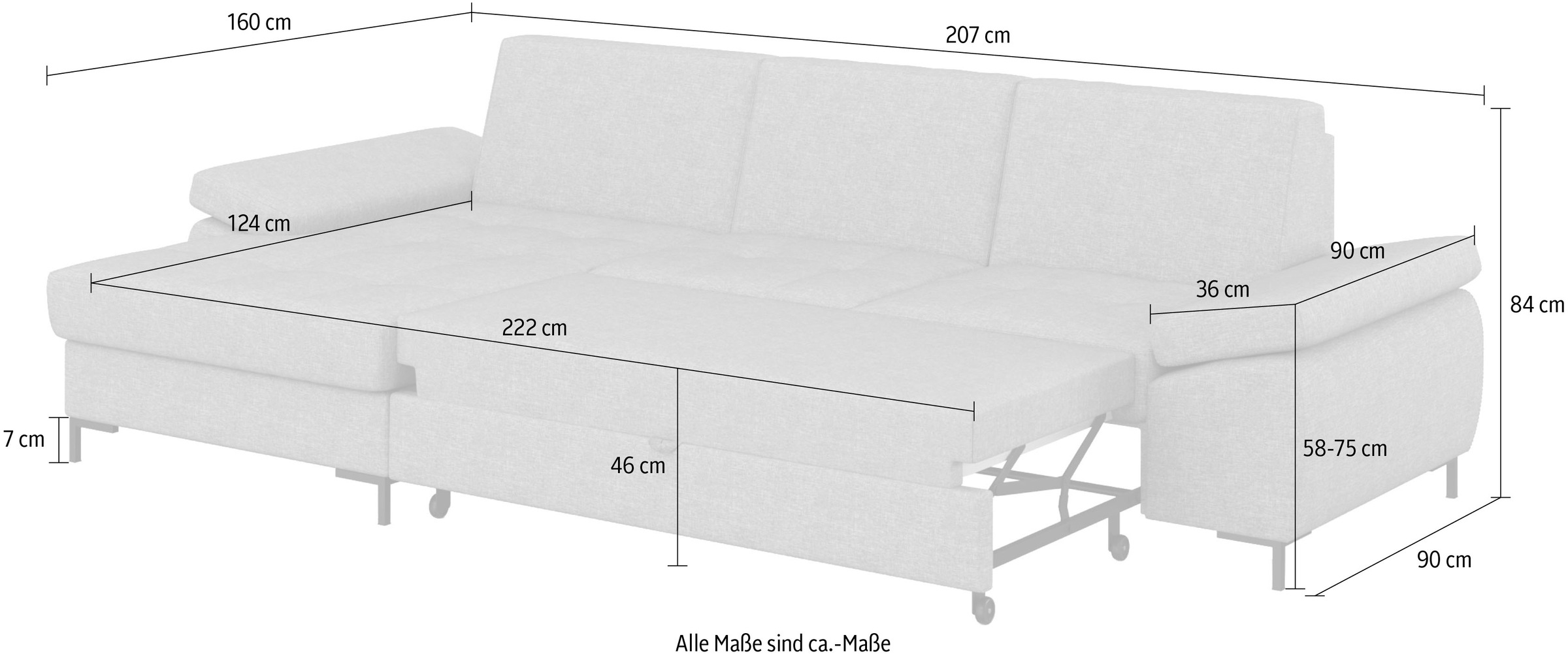 DOMO collection Ecksofa »Capelo L-Form«, mit Armteilverstellung, wahlweise mit Bettfunktion, Federkern