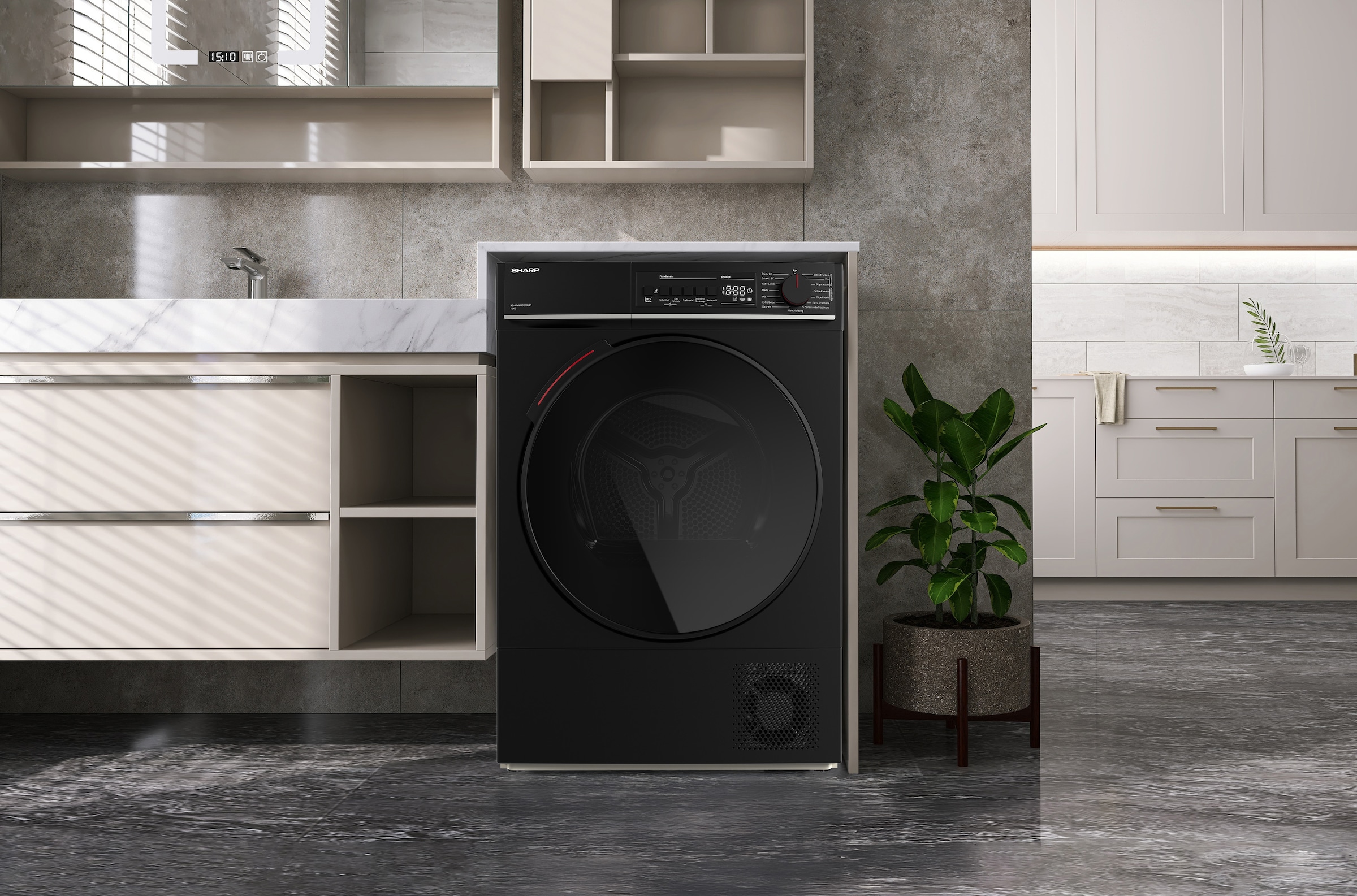 Sharp Wärmepumpentrockner »KD-WNHB0S9GMC-DE« 10kg / +WIFI / EEKC / 2 Tasten / XXL-Tür voll-schwarz / Mat Black