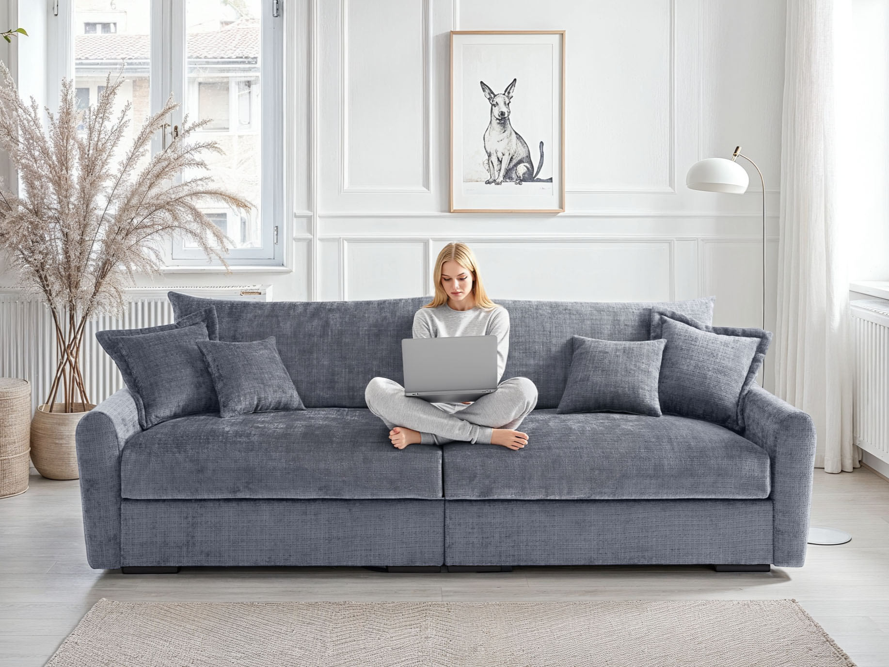 Home affaire Big-Sofa "Finca XXL, B: 247 cm" 4 Zierkissen, Mega-Sofa, in Cord oder Chenille-Struktur, Federkern