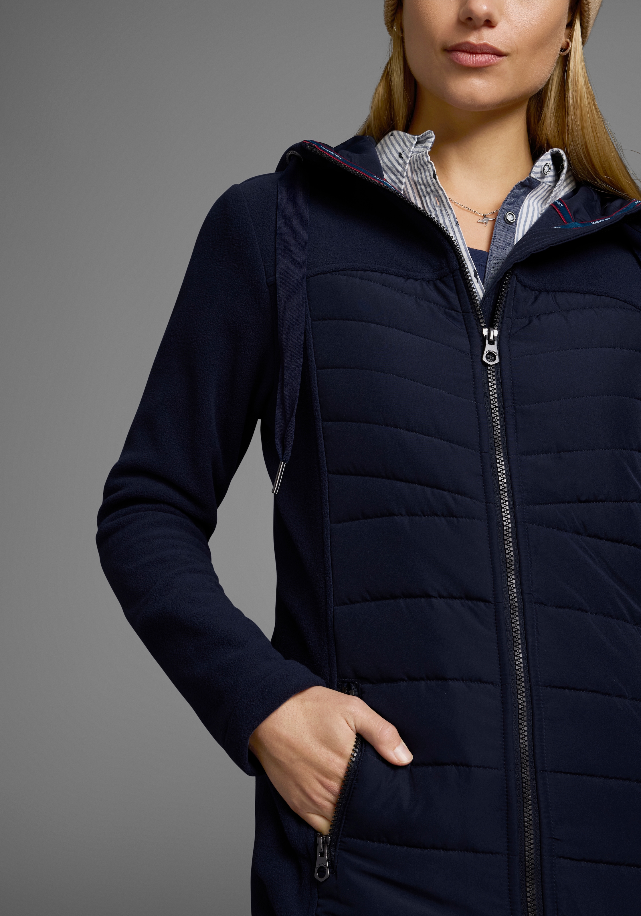 KangaROOS Langjacke, mit Kapuze, Hybridjacke - Fleecejacke mit wattierten Bereichen