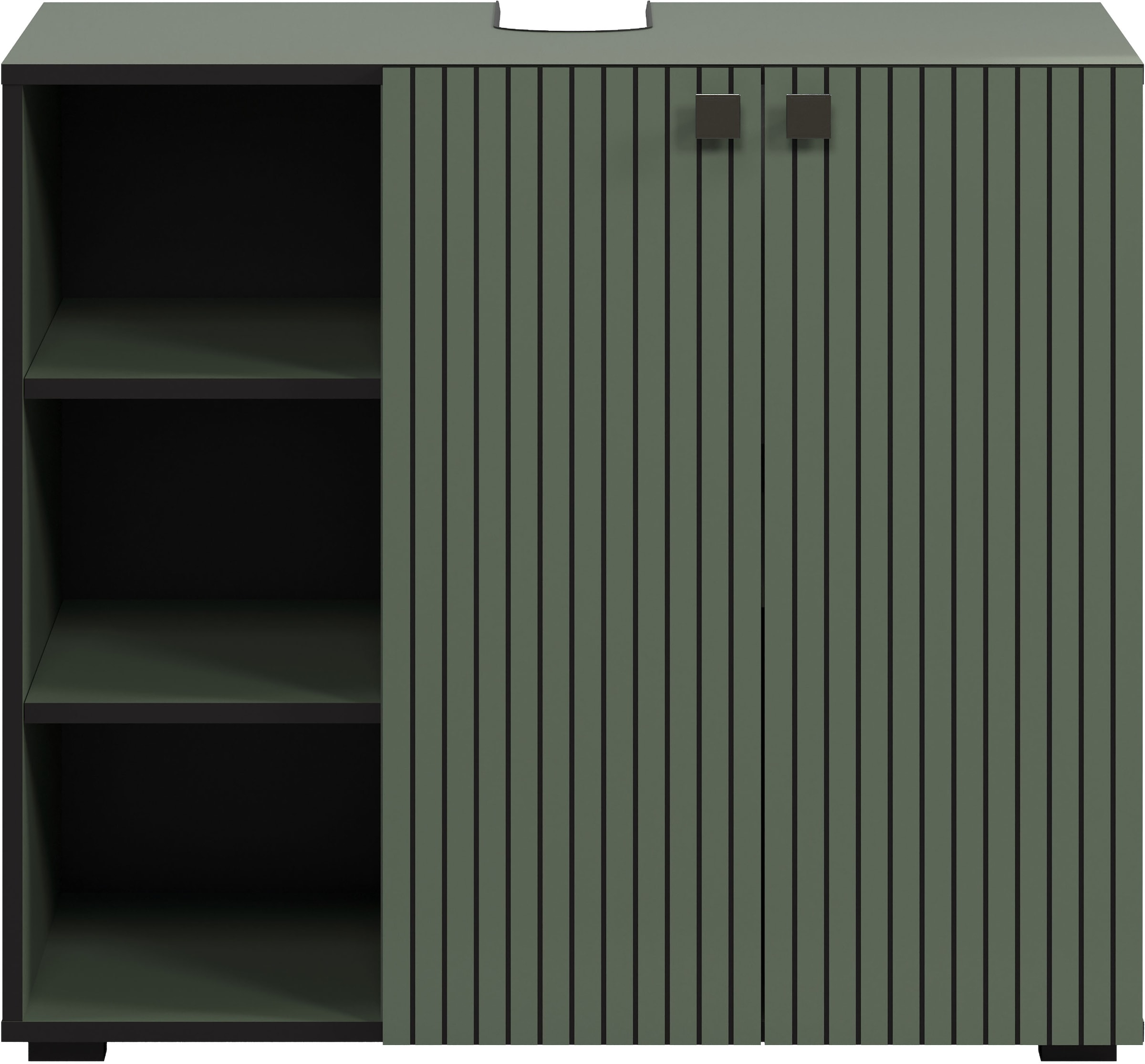 welltime Waschtisch »Amrum Waschbeckenunterschrank und Waschbecken«, Waschbeckenunterschrank mit Rillenoptik - Maße (B/T/H) 90/53/79 cm