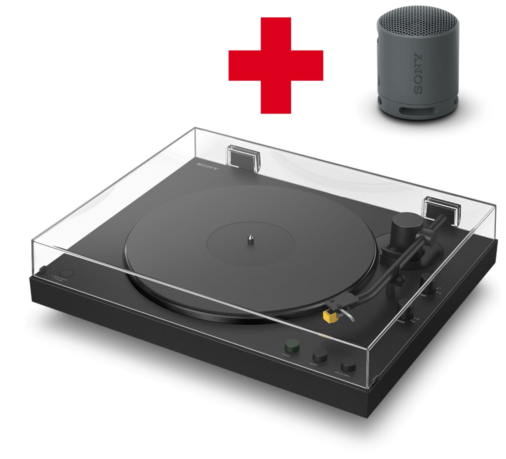SONY Plattenspieler "PS-LX5BT Plattenspieler + SRS-XB100 Bluetooth-Lautsprecher", B:43cm H:11,7cm T:36,6cm, schwarz, Plattenspieler, Vollautomatik,