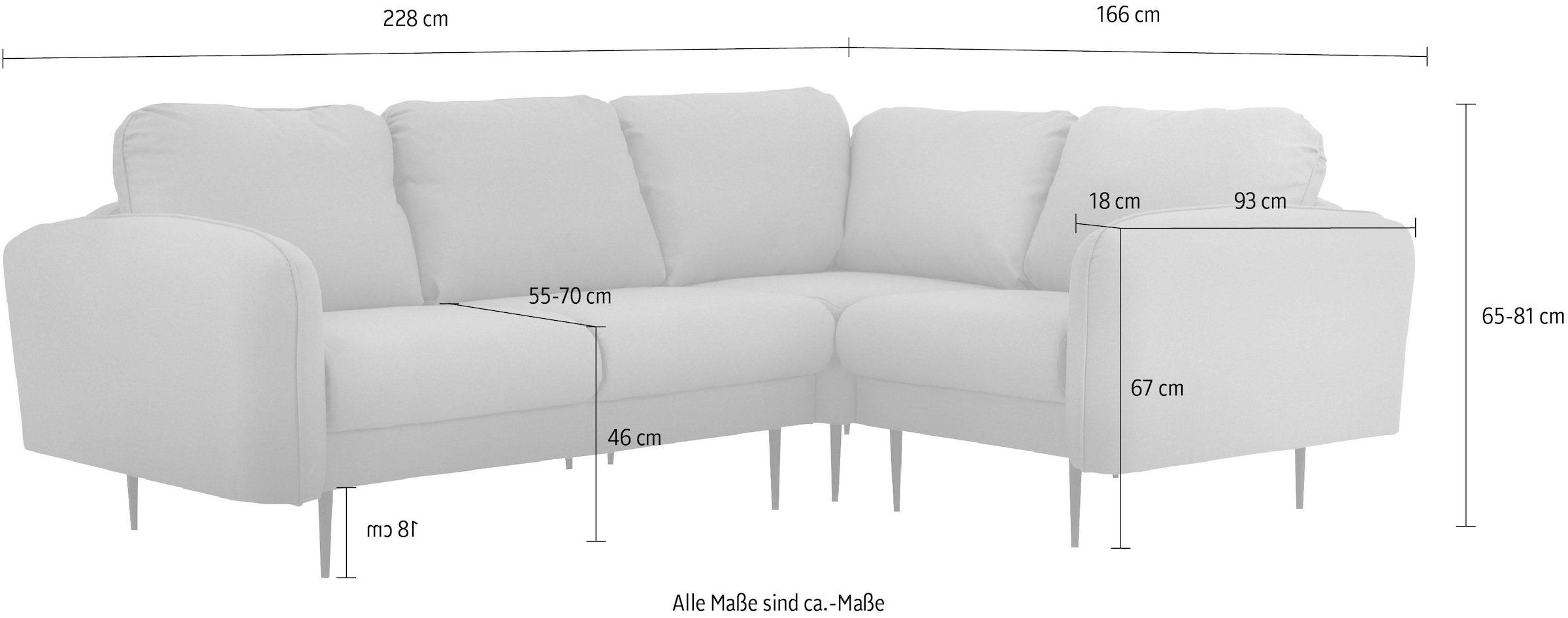 Home affaire Ecksofa »Skidi L-Form« mit losen Rückenkissen und Keder oben auf der Armlehne