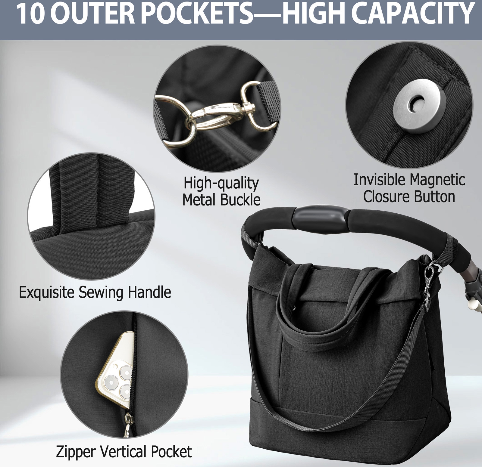 Fillikid Wickeltasche »Palma, schwarz«, mit Thermotasche und Wickelunterlage