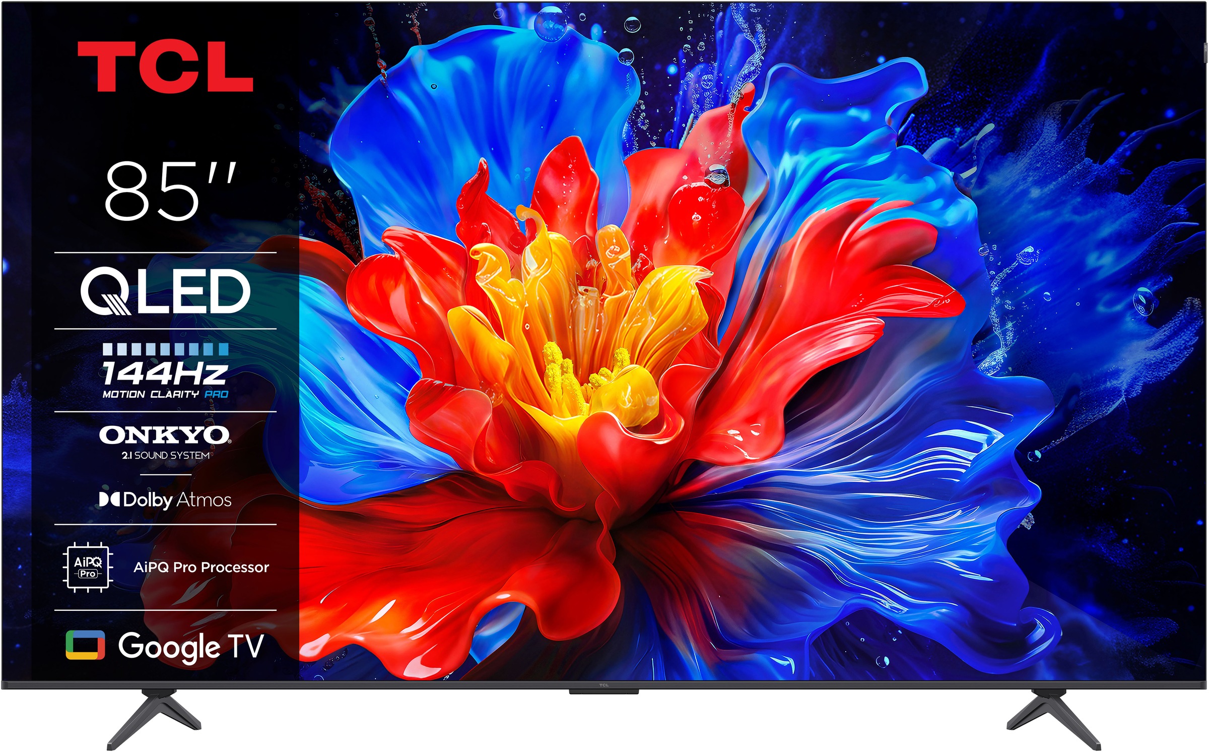 TCL QLED-Fernseher "85P81KX1", 85, schwarz, Fernseher, 144Hz, Multi-HDR, Dolby Vision, Game Master, Smart TV, Apple TV, ONKYO