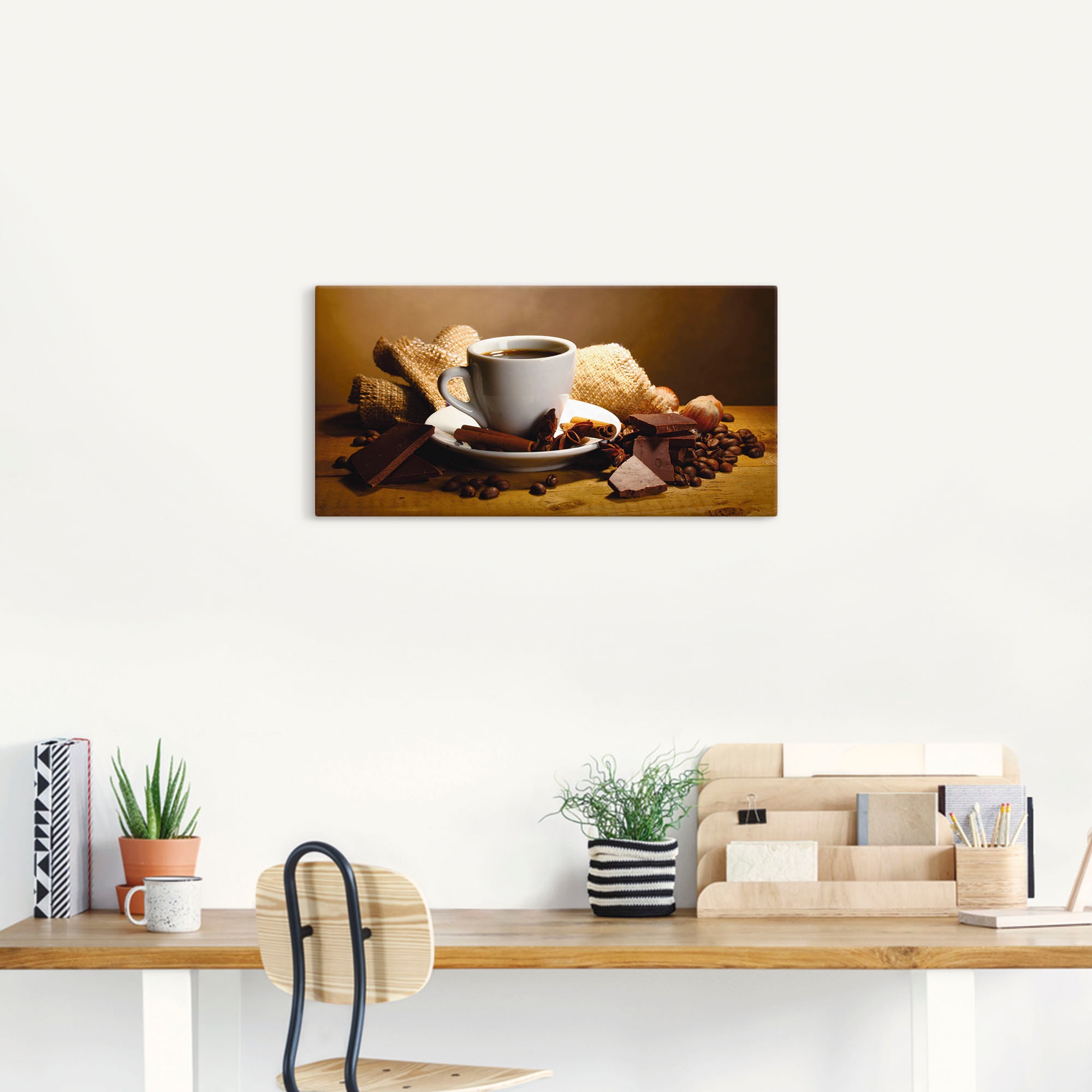 Artland Wandbild "Kaffeetasse Zimtstange Nüsse Schokolade" Getränke 1 Stk. günstig online kaufen