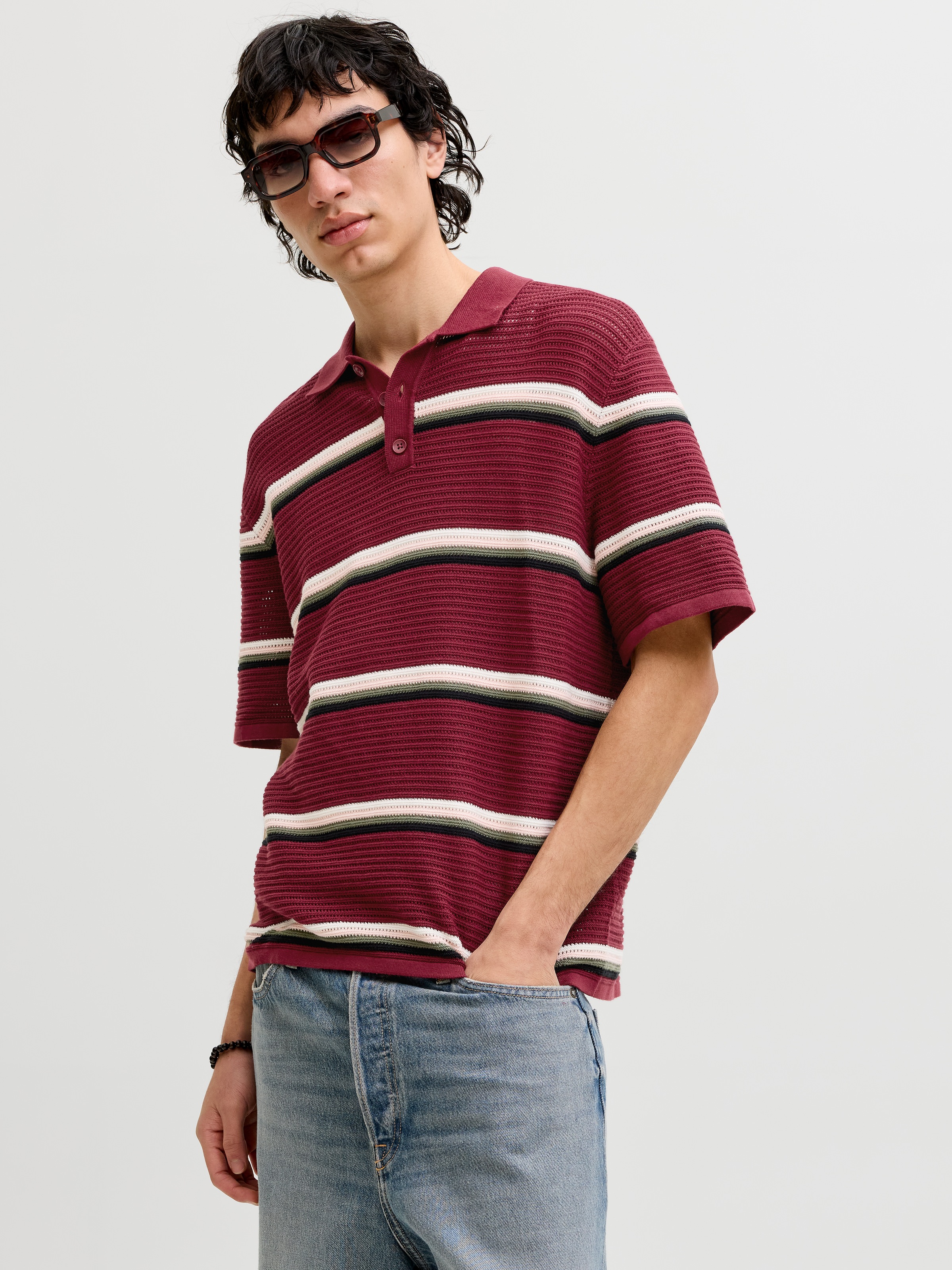 Jack & Jones Polokragenpullover "JORMAINE KNIT STRIPE POLO SN" Baumwolle, r günstig online kaufen