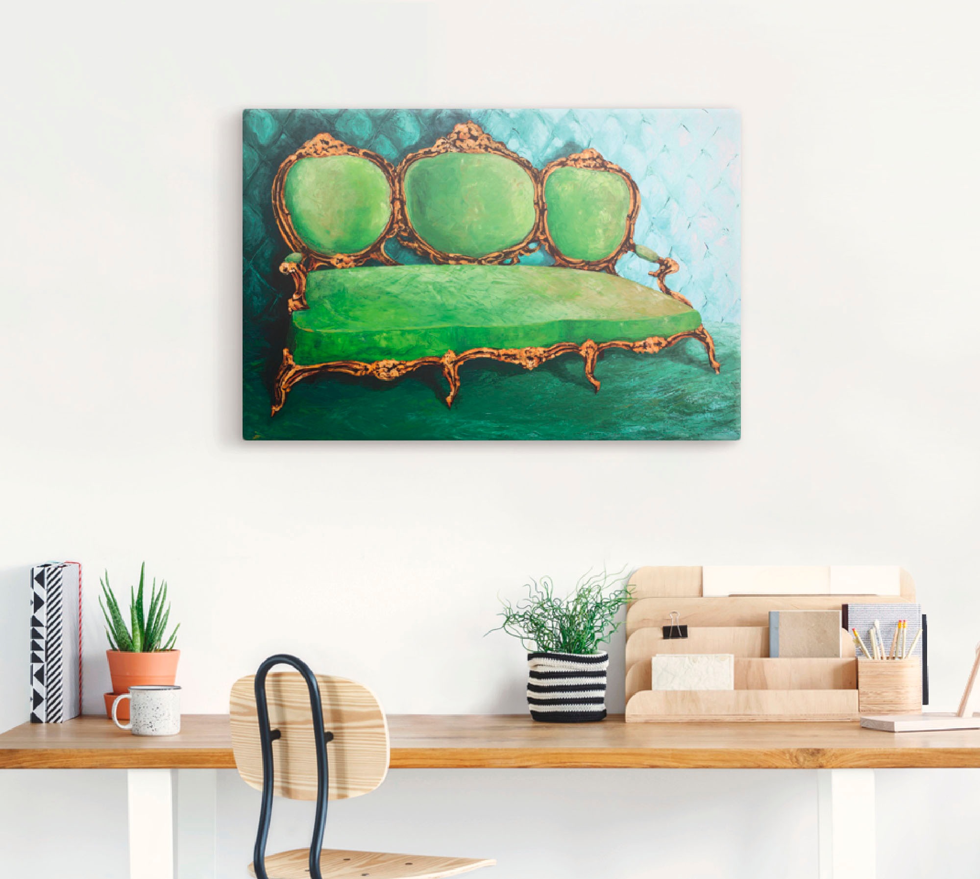 Artland Leinwandbild "Sofa grün" Innenarchitektur 1 Stk. tlg. auf Holzrahme günstig online kaufen