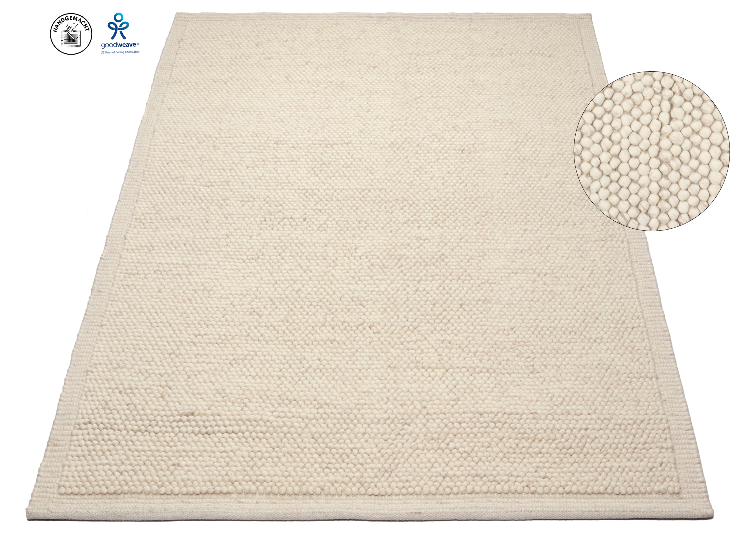 OTTO home Wollteppich »Wolly Rahmen, handgewebt, Wolle« rechteckig 14 mm Höhe einfarbig, Teppich, Wohnzimmer, Schlafzimmer, Esszimmer