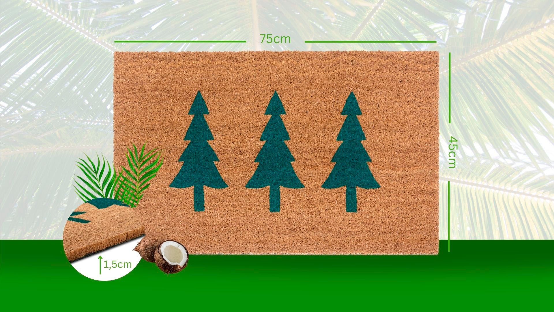 HANSE Home Fußmatte »Mix Mats Kokos Pine Trees, Türmatte«, rechteckig, 15 mm Höhe, Weihnachten, Schmutzfangmatte, Outdoor, Rutschfest, Innen, Kokosmatte