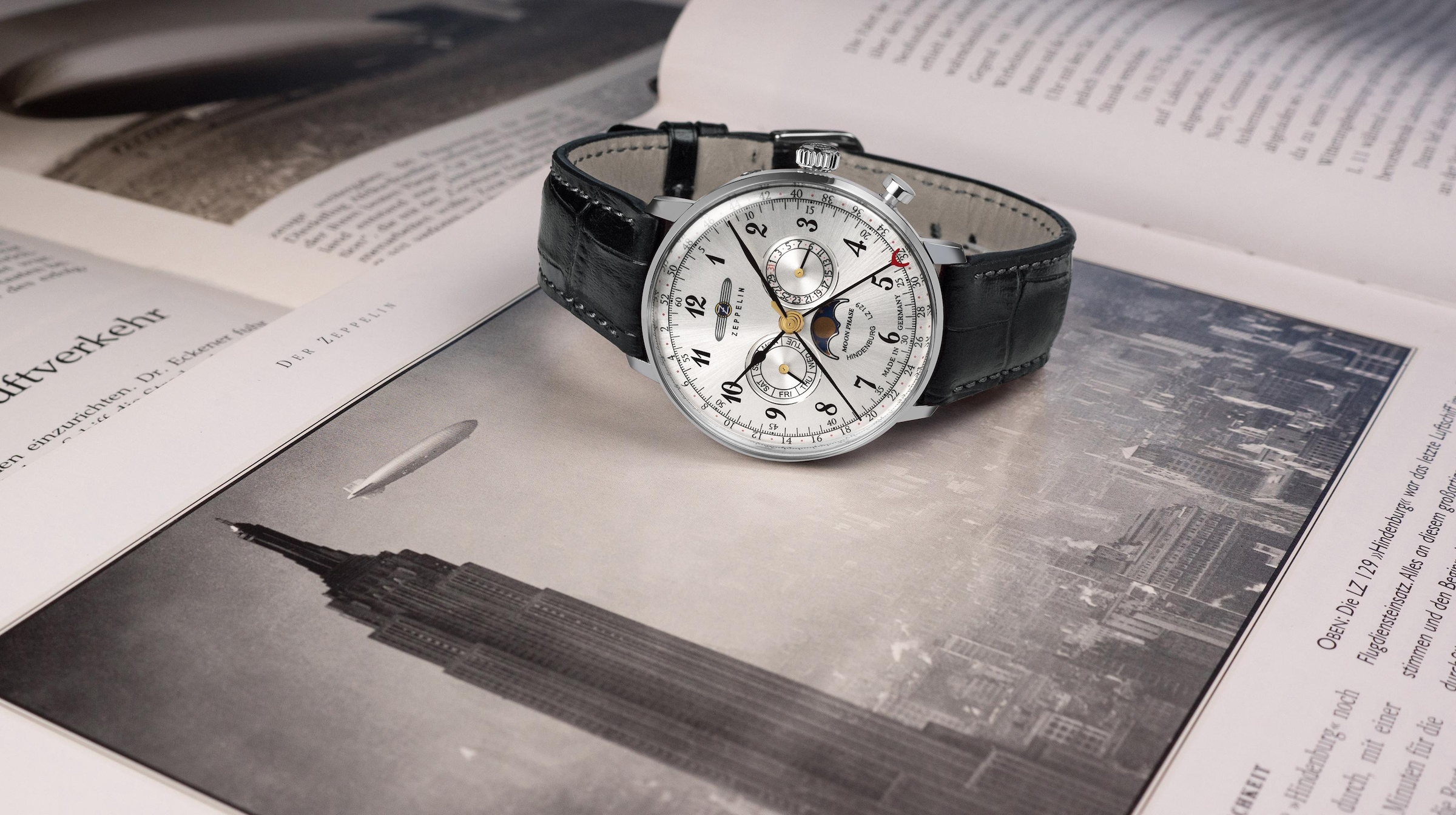 ZEPPELIN Multifunktionsuhr »LZ 129 Hindenburg Moonphase«, Armbanduhr, Quarzuhr, Herrenuhr, Datum, Mondphase, Made in Germany