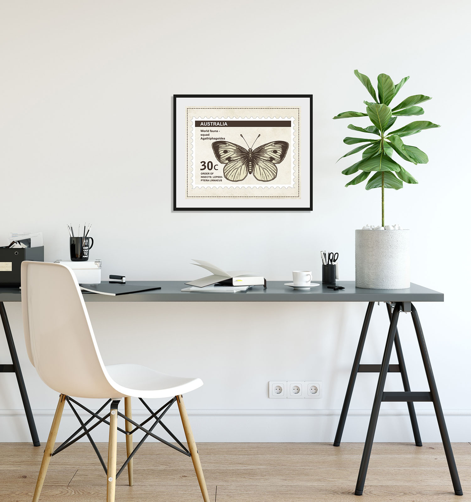 queence Bild "30c" Insekten Kunst Schmetterlinge 1 Stk. tlg. HD Premium Poster-Druck inkl. Holzrahmen