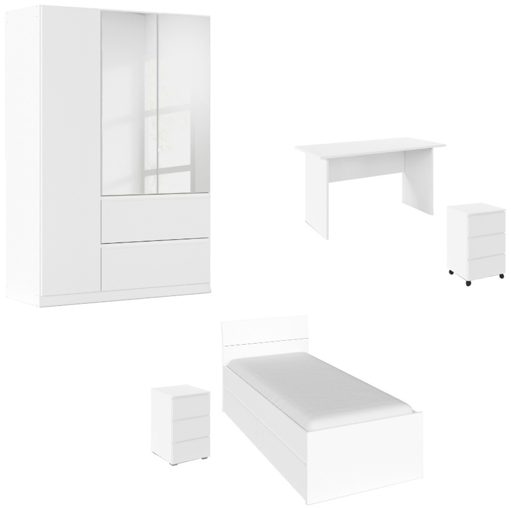 Jugendzimmer-Set RAUCHalpinweiß, Holzwerkstoff, Schlafzimmermöbel-Sets, "Komplettzimmer Schlafzimmer-Set (5-St.) Jugendzimmer-Set JOEL", Bett 2