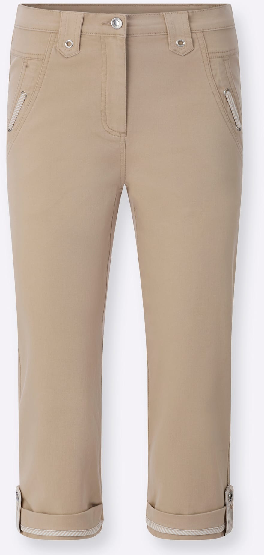 Caprijeans CASUAL LOOKS, Damen, Gr. 38, Normalgrößen, beige, 98% Baumwolle, 2% Elasthan, unifarben, 3/4-Länge, Jeans 3