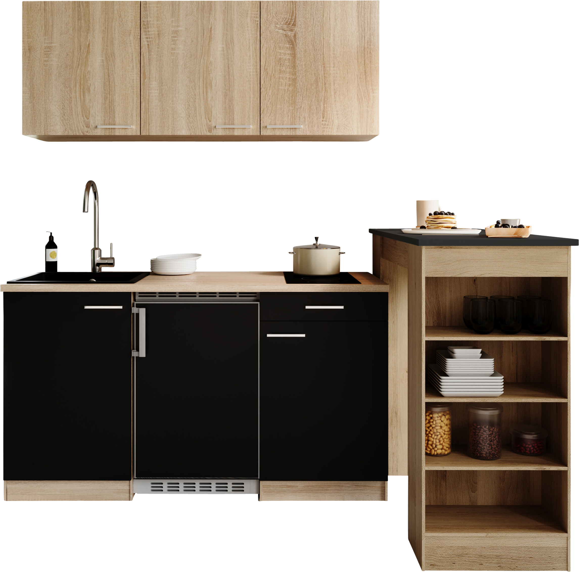 RESPEKTA Pantryküche "Ingrid, inkl. Tresentisch" zerlegt, wahlweise mit Kühlschrank, Soft-Close-Funktion, Breite 150 cm