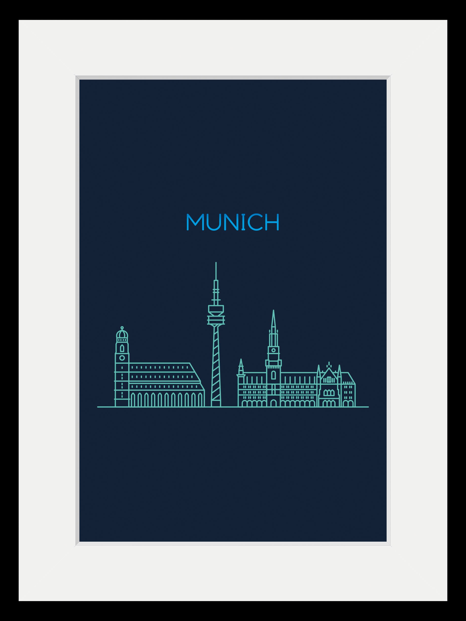 queence Bild »Munich Sightseeing«, Städte-Stadt-Deutschland-München-Schriftzug, (1 St.), HD Premium Poster-Druck inkl. Holzrahmen
