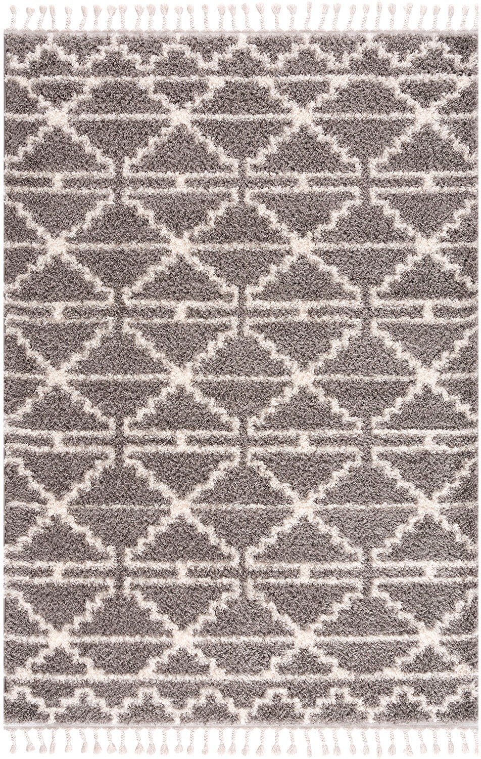 Hochflor-Teppich CARPET CITY "Pulpy 530" Gr. 2, grau, B:140cm H:30mm L:200cm, Kunstfaser, Teppiche, Fransenteppich, besonders weich, mit Fransen, Geo-Muster 2