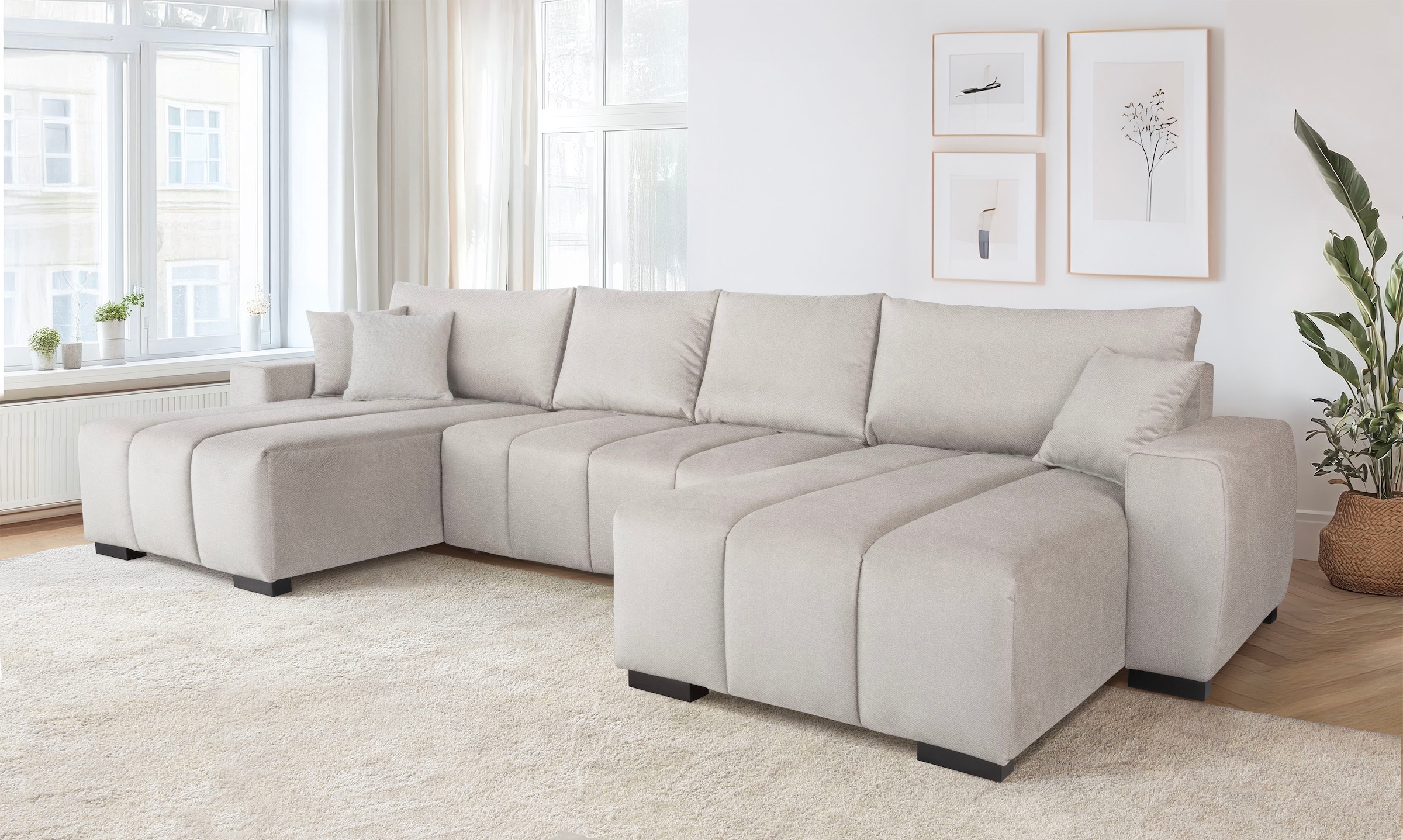 Home affaire Wohnlandschaft "Bello U-Form, B: 347 cm" Schlaffunktion, Bettkasten & 2 Zierkissen, Federkern