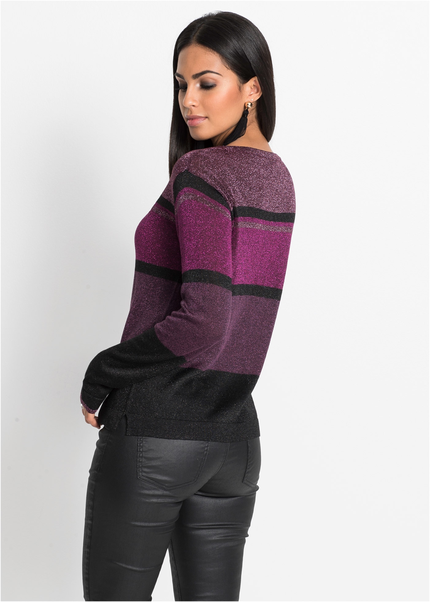 bonprix Strickpullover aus Viskosemix mit glänzendem Streifen-Muster